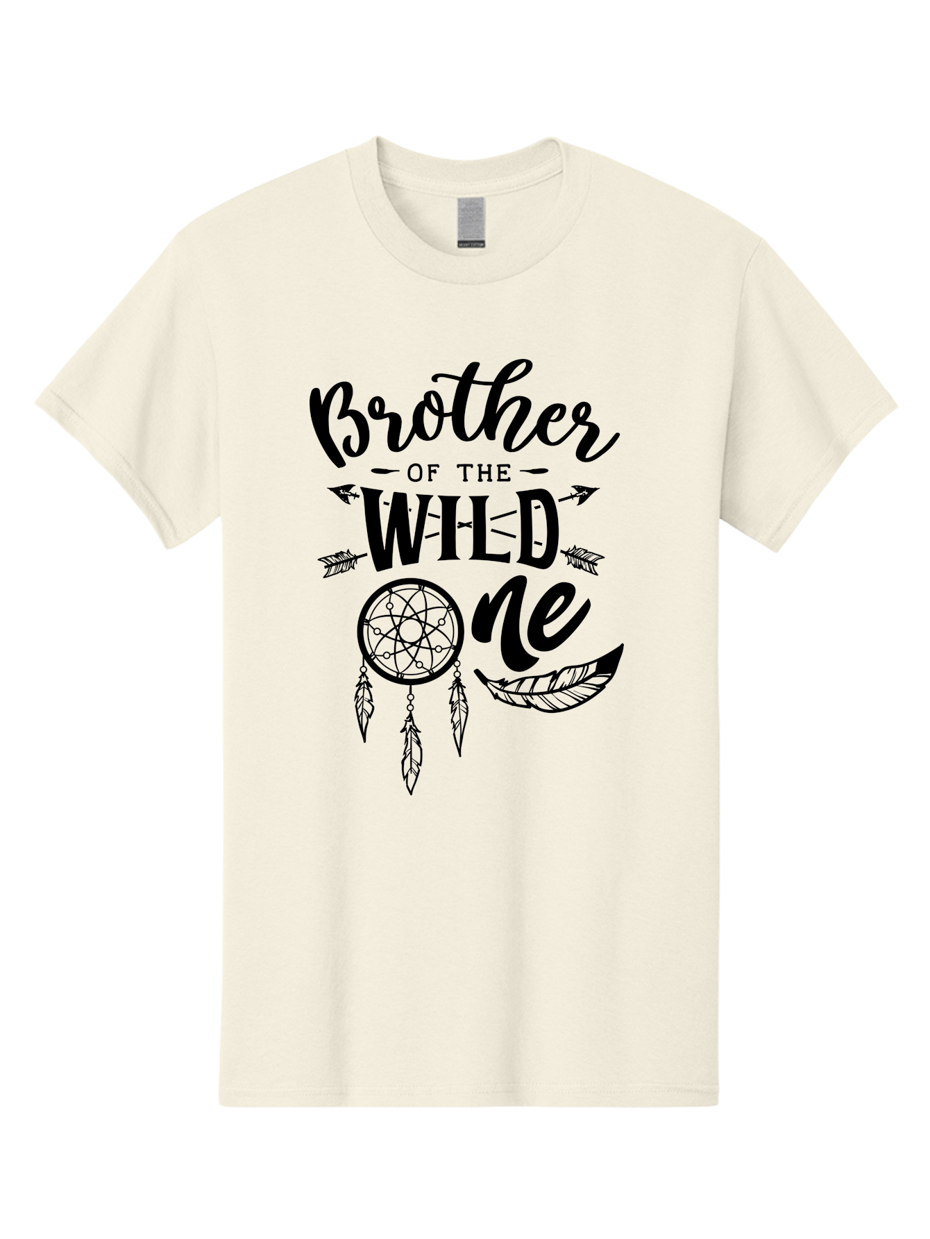 Brother Of The Wild One Men'S Graphic Tee, 100% Cotton, Comfortable Casual Summer Wear, Machine Washable, Brother Of The Wild One, Dreamcatcher, Feathers, Arrows, Bohemian Style, Sibling Love, Tribal Design, Family Bonding Aae161