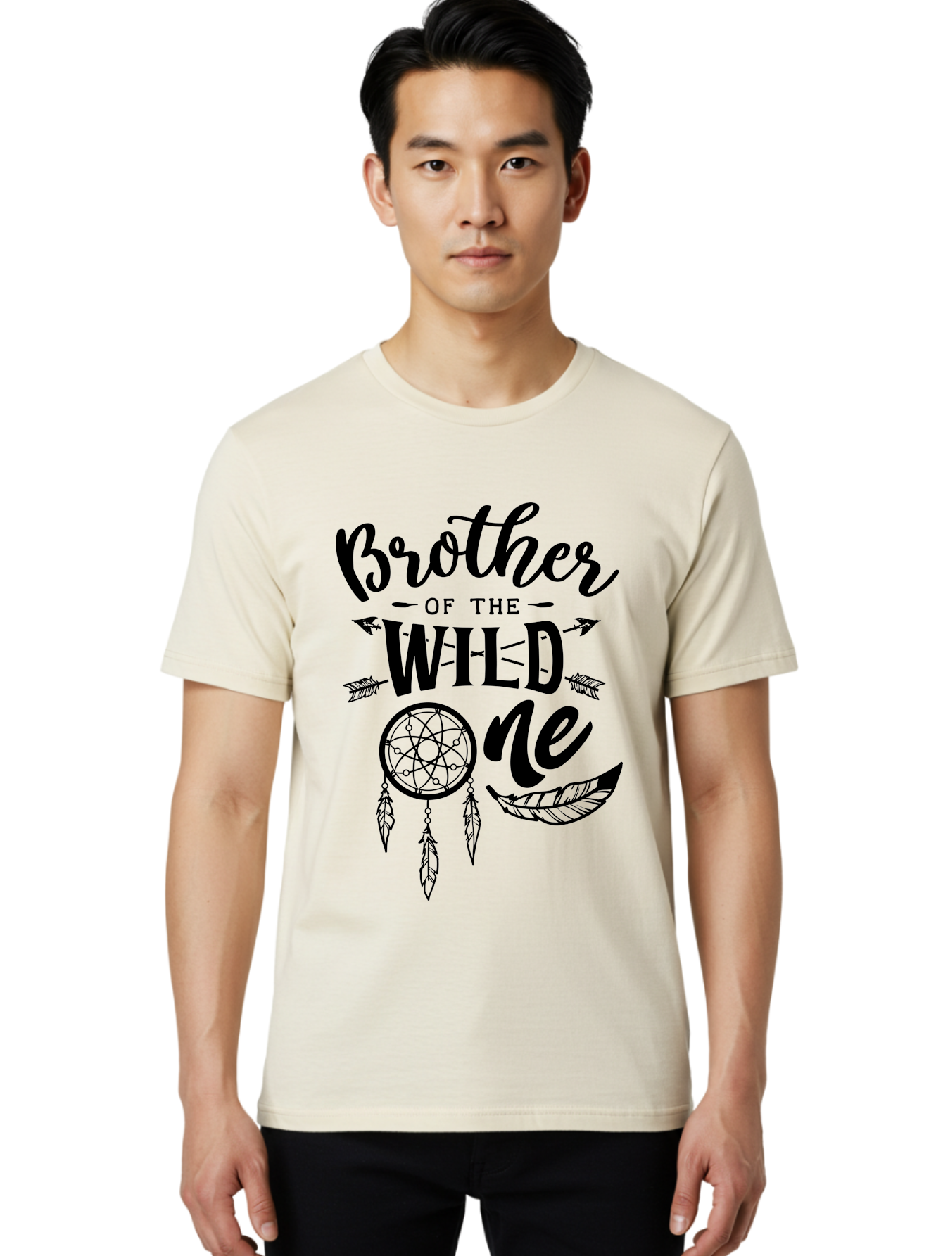 Brother Of The Wild One Men'S Graphic Tee, 100% Cotton, Comfortable Casual Summer Wear, Machine Washable, Brother Of The Wild One, Dreamcatcher, Feathers, Arrows, Bohemian Style, Sibling Love, Tribal Design, Family Bonding Aae161