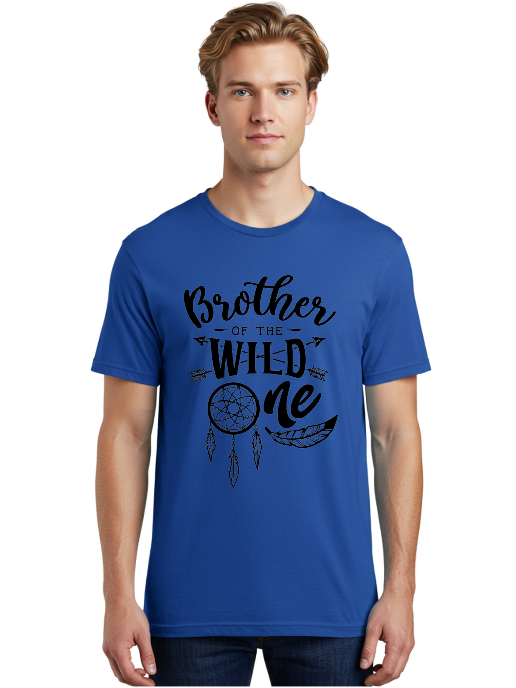 Brother Of The Wild One Men'S Graphic Tee, 100% Cotton, Comfortable Casual Summer Wear, Machine Washable, Brother Of The Wild One, Dreamcatcher, Feathers, Arrows, Bohemian Style, Sibling Love, Tribal Design, Family Bonding Aae161