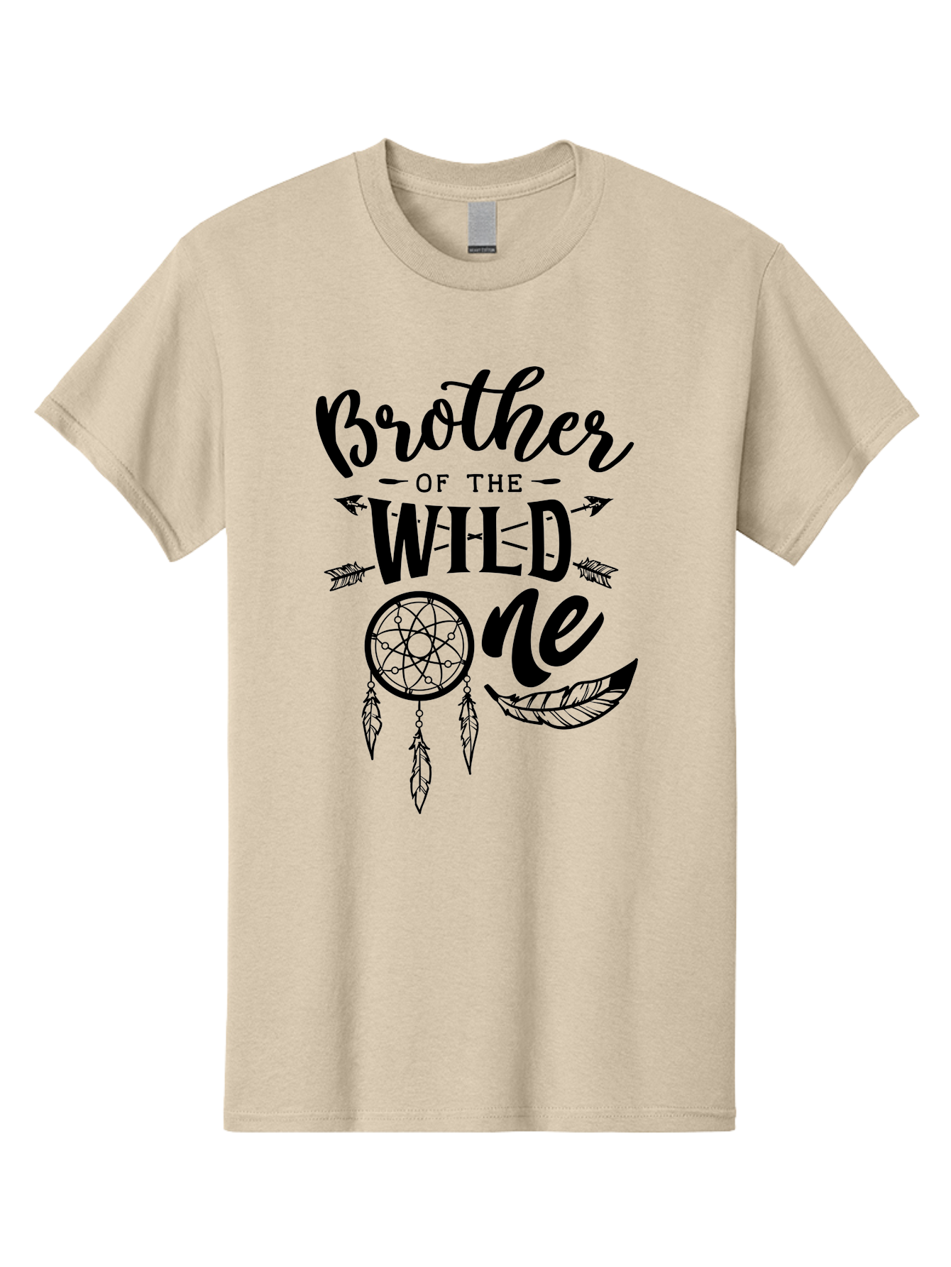 Brother Of The Wild One Men'S Graphic Tee, 100% Cotton, Comfortable Casual Summer Wear, Machine Washable, Brother Of The Wild One, Dreamcatcher, Feathers, Arrows, Bohemian Style, Sibling Love, Tribal Design, Family Bonding Aae161