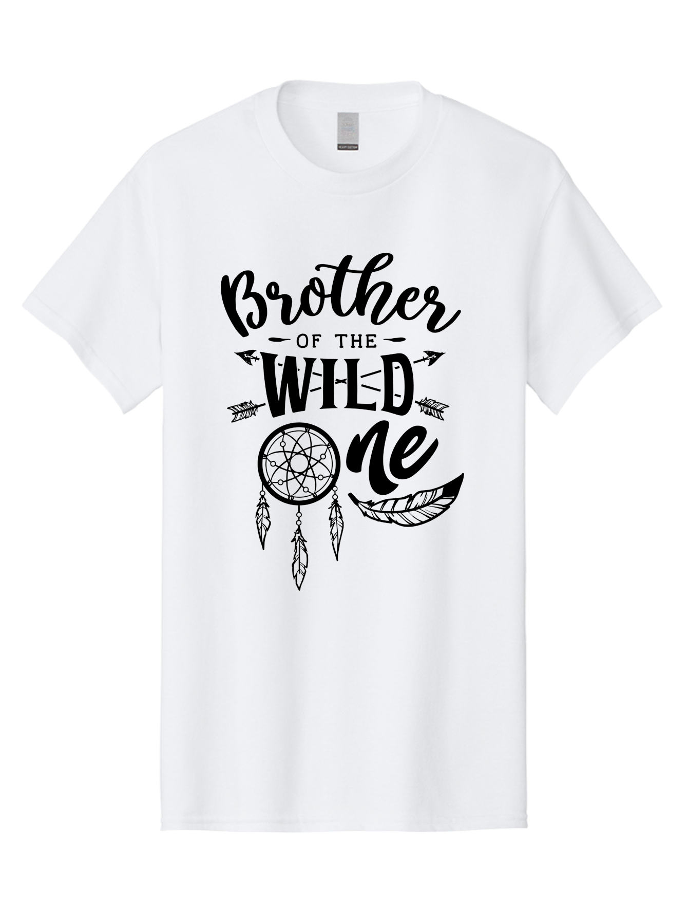 Brother Of The Wild One Men'S Graphic Tee, 100% Cotton, Comfortable Casual Summer Wear, Machine Washable, Brother Of The Wild One, Dreamcatcher, Feathers, Arrows, Bohemian Style, Sibling Love, Tribal Design, Family Bonding Aae161