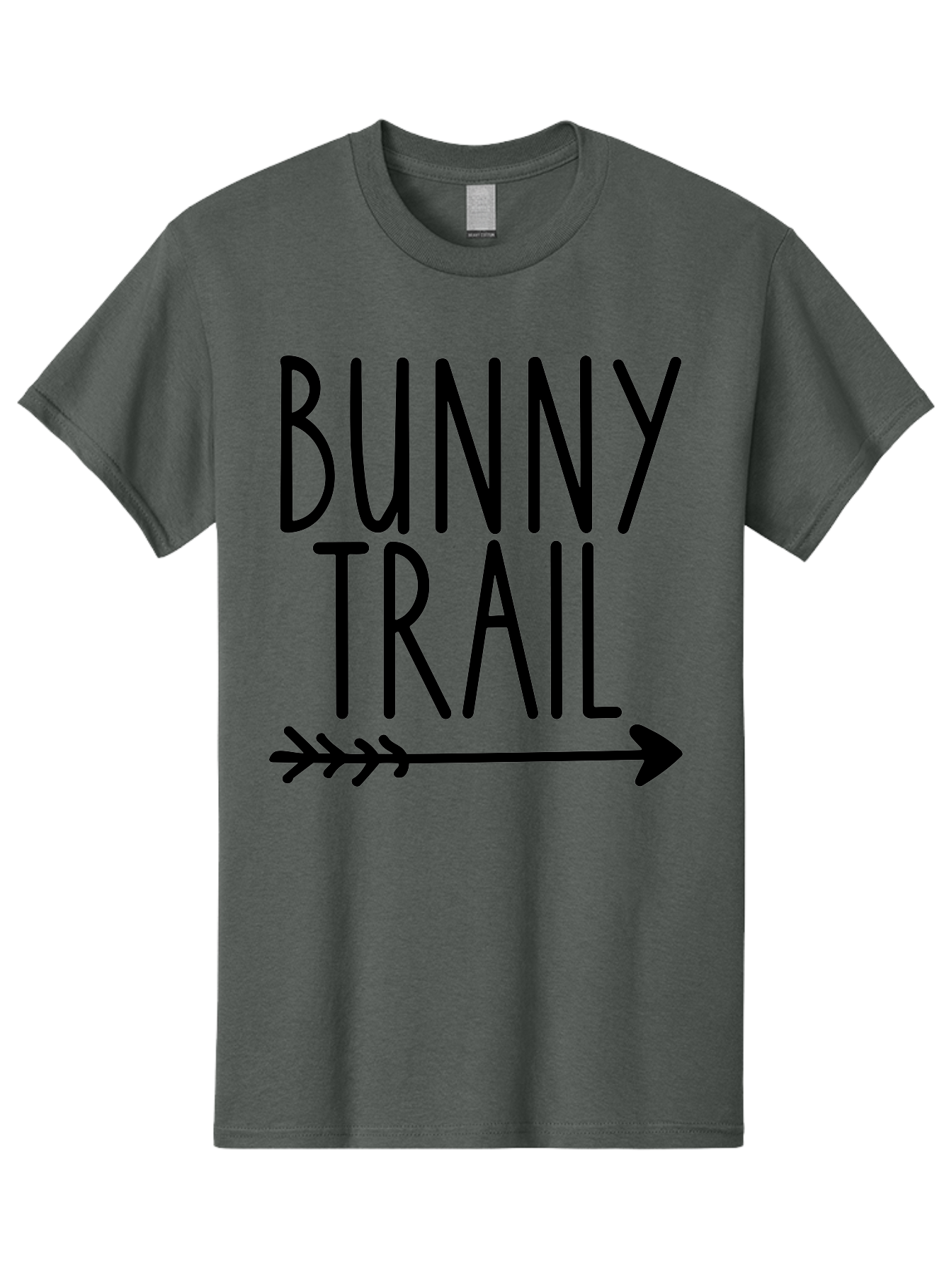 Bunny Trail This Way Men'S Graphic Tee, 100% Cotton, Comfortable Casual Summer Wear, Machine Washable, Bunny Trail, Arrow Graphic, Directional Signage, Playful Design, Whimsical Theme, Black Text, Bold Font, Graphic Illustration, Easter Theme, Aae162