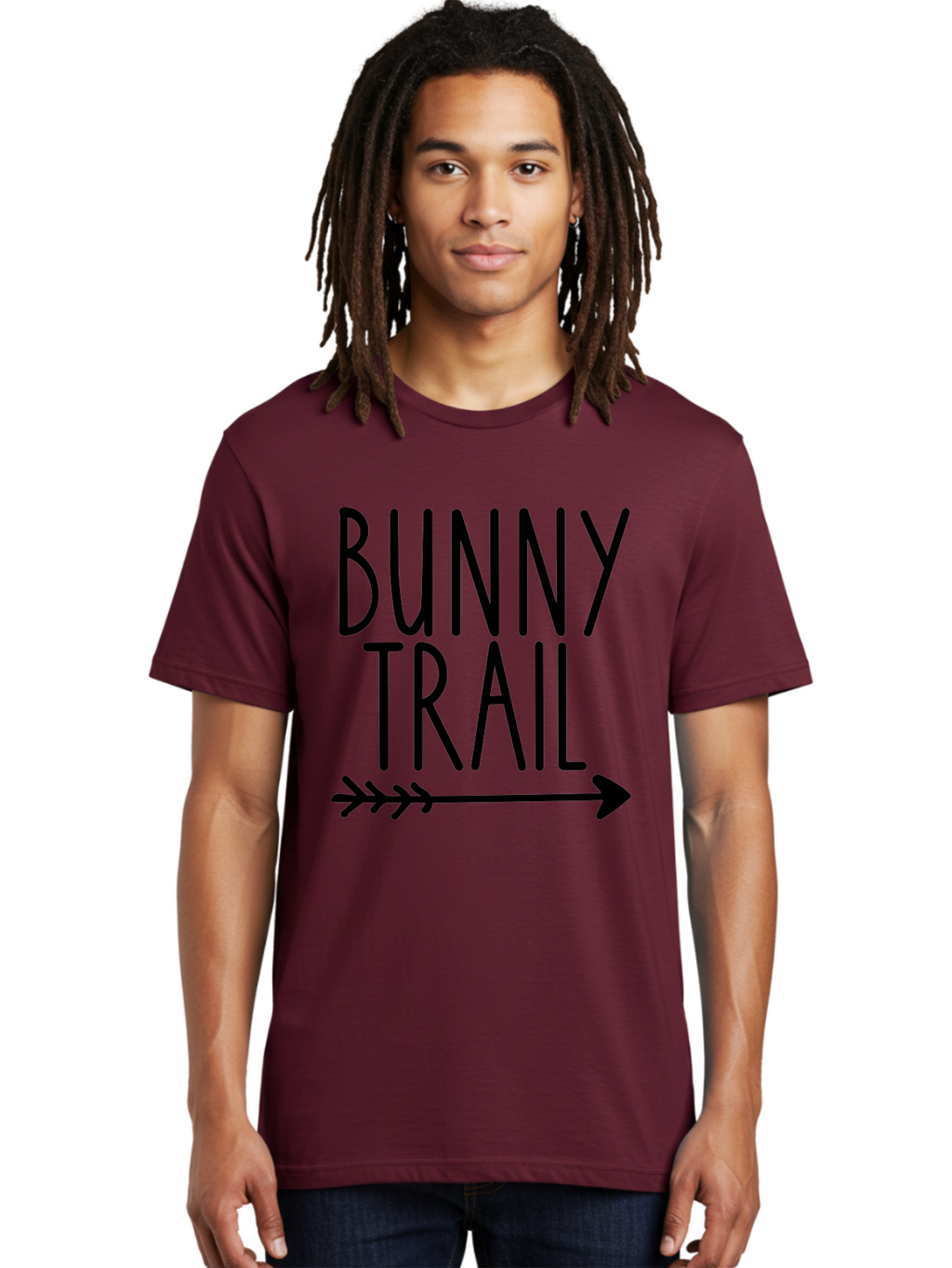 Bunny Trail This Way Men'S Graphic Tee, 100% Cotton, Comfortable Casual Summer Wear, Machine Washable, Bunny Trail, Arrow Graphic, Directional Signage, Playful Design, Whimsical Theme, Black Text, Bold Font, Graphic Illustration, Easter Theme, Aae162