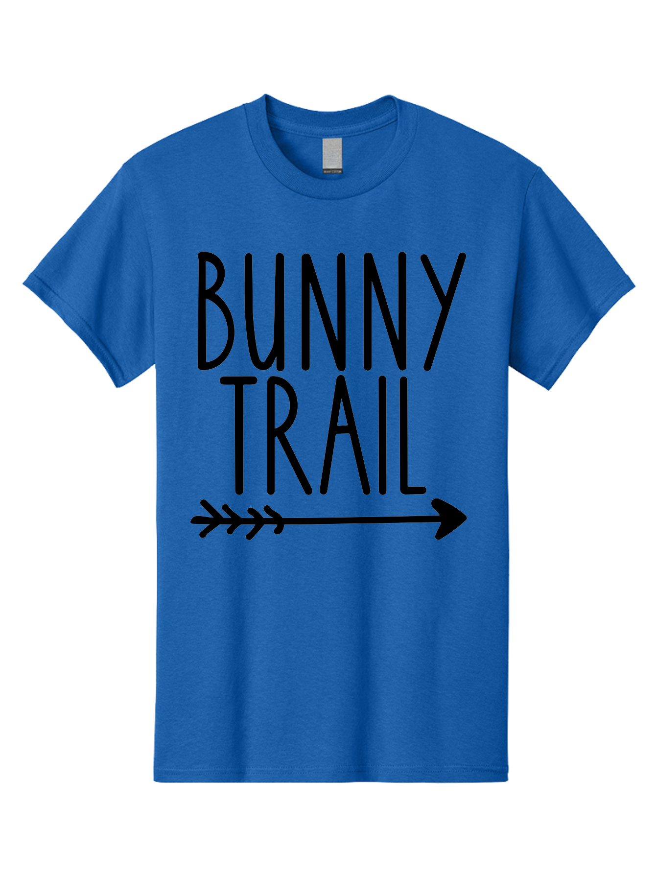 Bunny Trail This Way Men'S Graphic Tee, 100% Cotton, Comfortable Casual Summer Wear, Machine Washable, Bunny Trail, Arrow Graphic, Directional Signage, Playful Design, Whimsical Theme, Black Text, Bold Font, Graphic Illustration, Easter Theme, Aae162