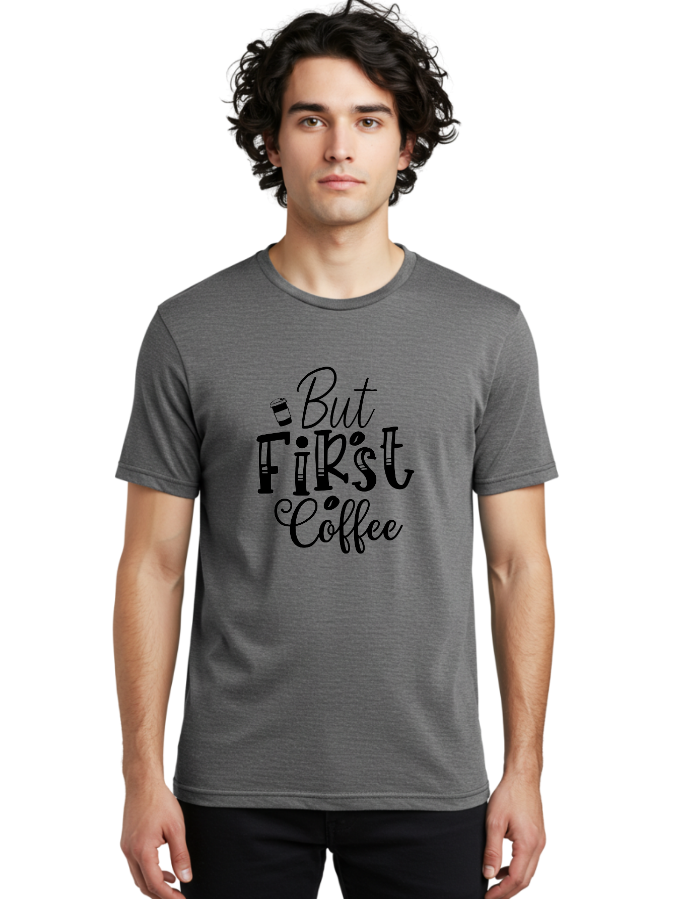 But First Coffee Men'S Graphic Tee, 100% Cotton, Comfortable Casual Summer Wear, Machine Washable, Coffee Lover, Morning Motivation, Caffeine Fix, Daily Grind, Coffee Culture, Coffee Quotes, Funny Sayings Aae163