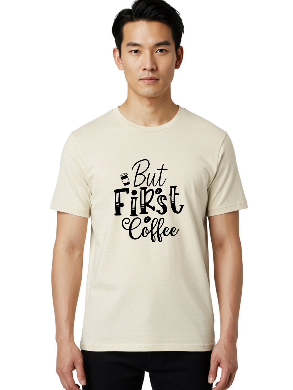 But First Coffee Men'S Graphic Tee, 100% Cotton, Comfortable Casual Summer Wear, Machine Washable, Coffee Lover, Morning Motivation, Caffeine Fix, Daily Grind, Coffee Culture, Coffee Quotes, Funny Sayings Aae163