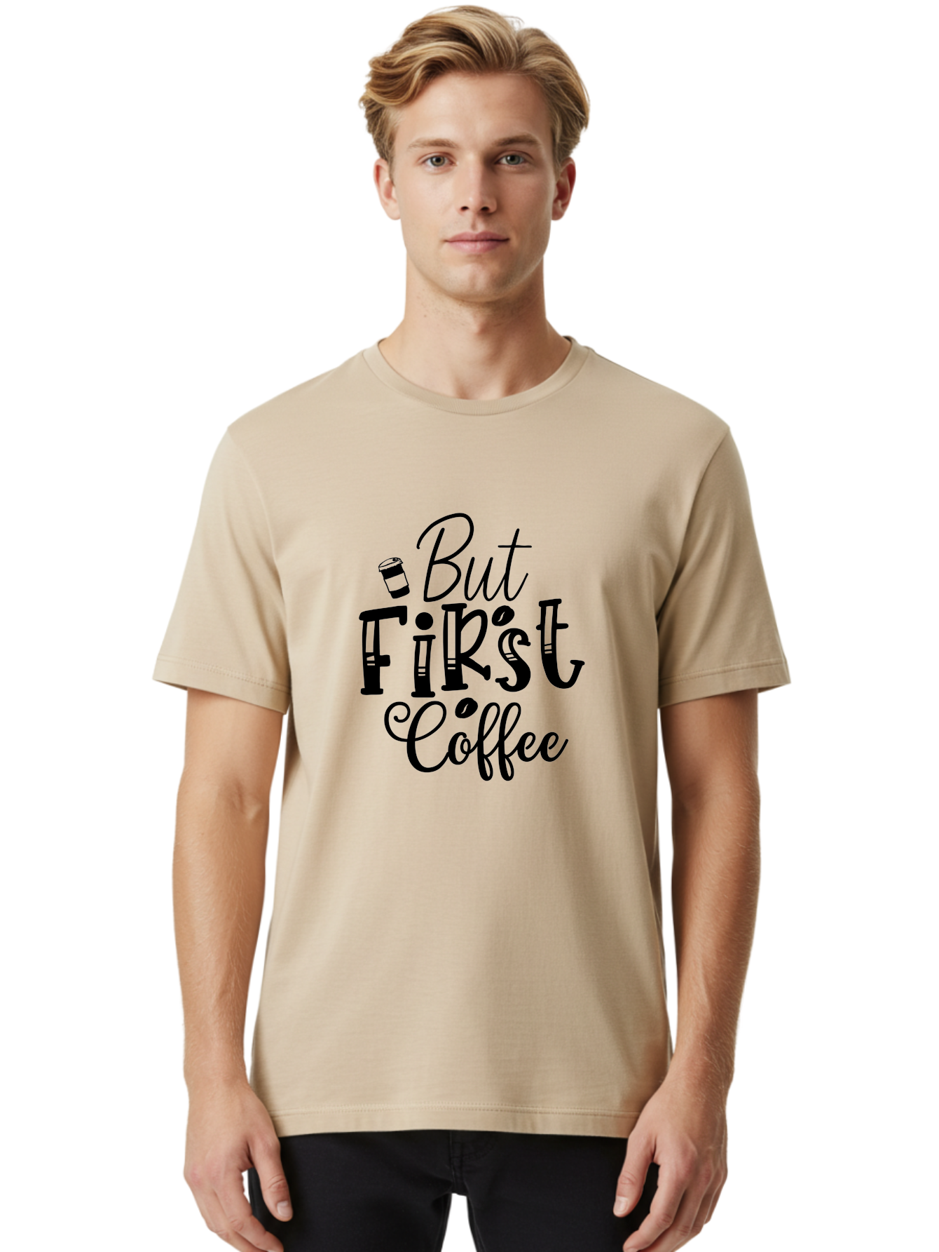 But First Coffee Men'S Graphic Tee, 100% Cotton, Comfortable Casual Summer Wear, Machine Washable, Coffee Lover, Morning Motivation, Caffeine Fix, Daily Grind, Coffee Culture, Coffee Quotes, Funny Sayings Aae163