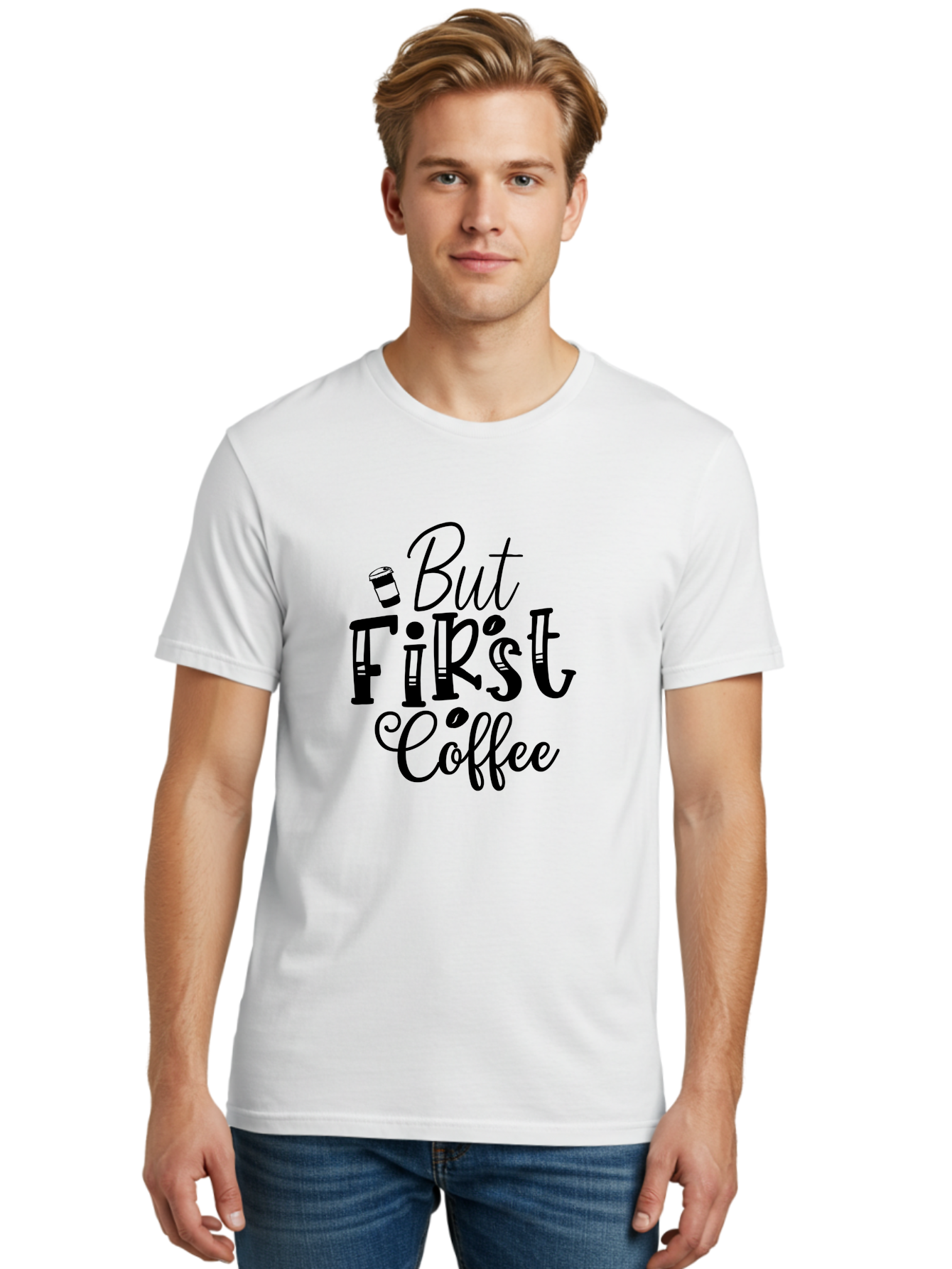 But First Coffee Men'S Graphic Tee, 100% Cotton, Comfortable Casual Summer Wear, Machine Washable, Coffee Lover, Morning Motivation, Caffeine Fix, Daily Grind, Coffee Culture, Coffee Quotes, Funny Sayings Aae163