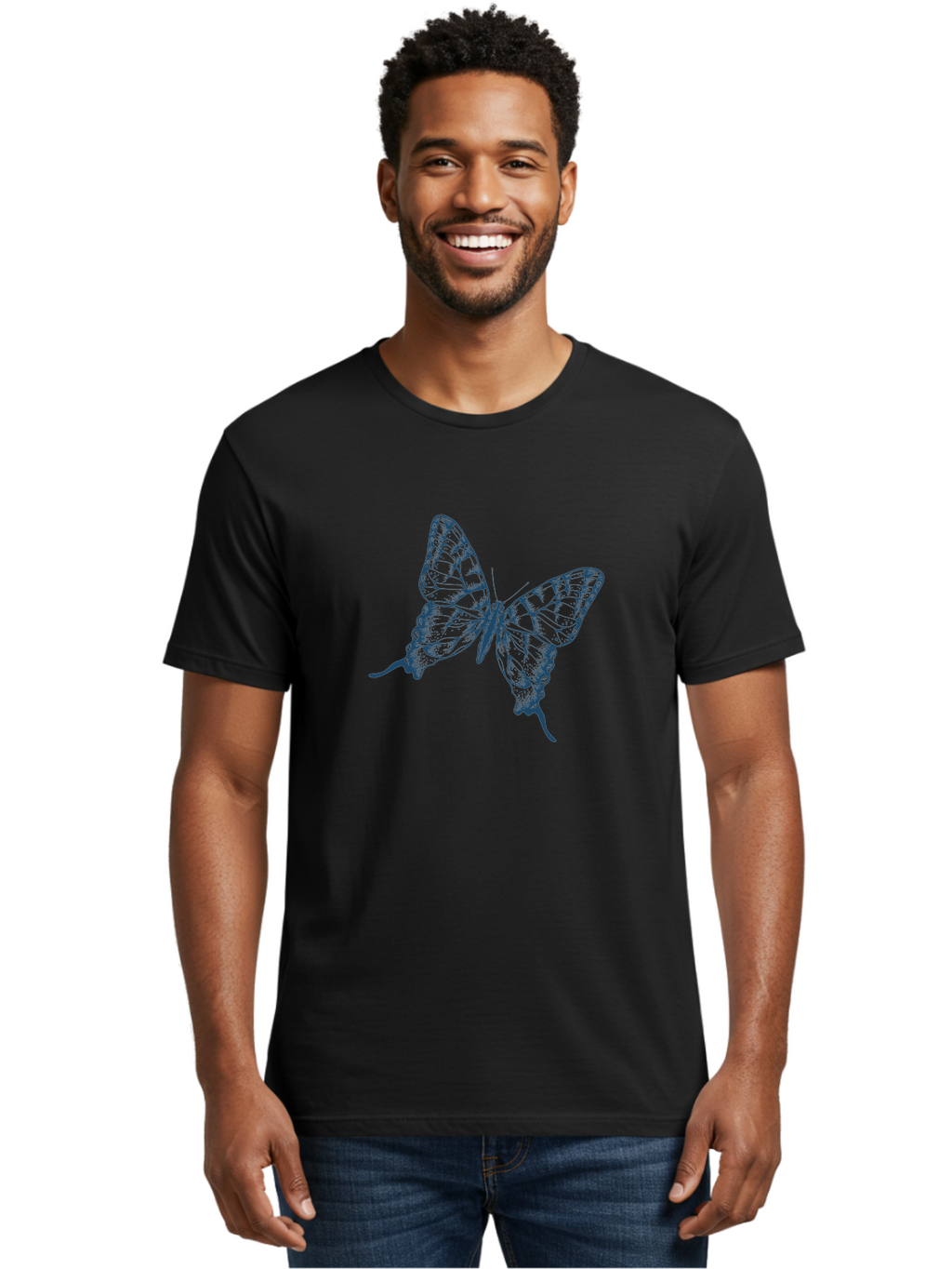 Butterfly Men'S Graphic Tee, 100% Cotton, Comfortable Casual Summer Wear, Machine Washable, Swallowtail Butterfly, Detailed Illustration, Delicate Wings, Intricate Patterns, Ornate Design, Fragile Beauty, Insect Art, Wingspan, Aae164