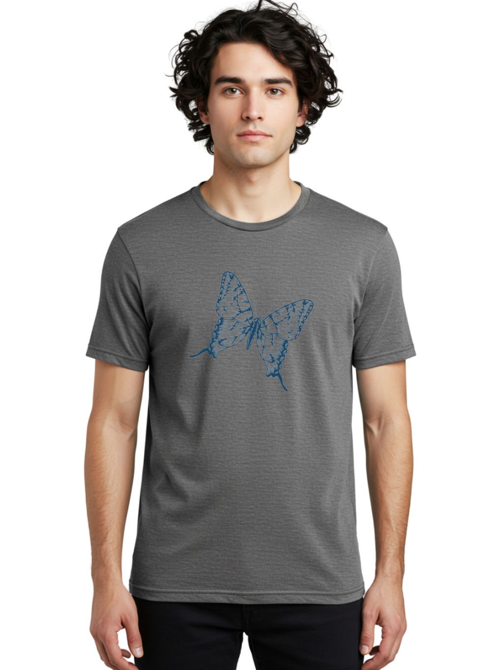 Butterfly Men'S Graphic Tee, 100% Cotton, Comfortable Casual Summer Wear, Machine Washable, Swallowtail Butterfly, Detailed Illustration, Delicate Wings, Intricate Patterns, Ornate Design, Fragile Beauty, Insect Art, Wingspan, Aae164