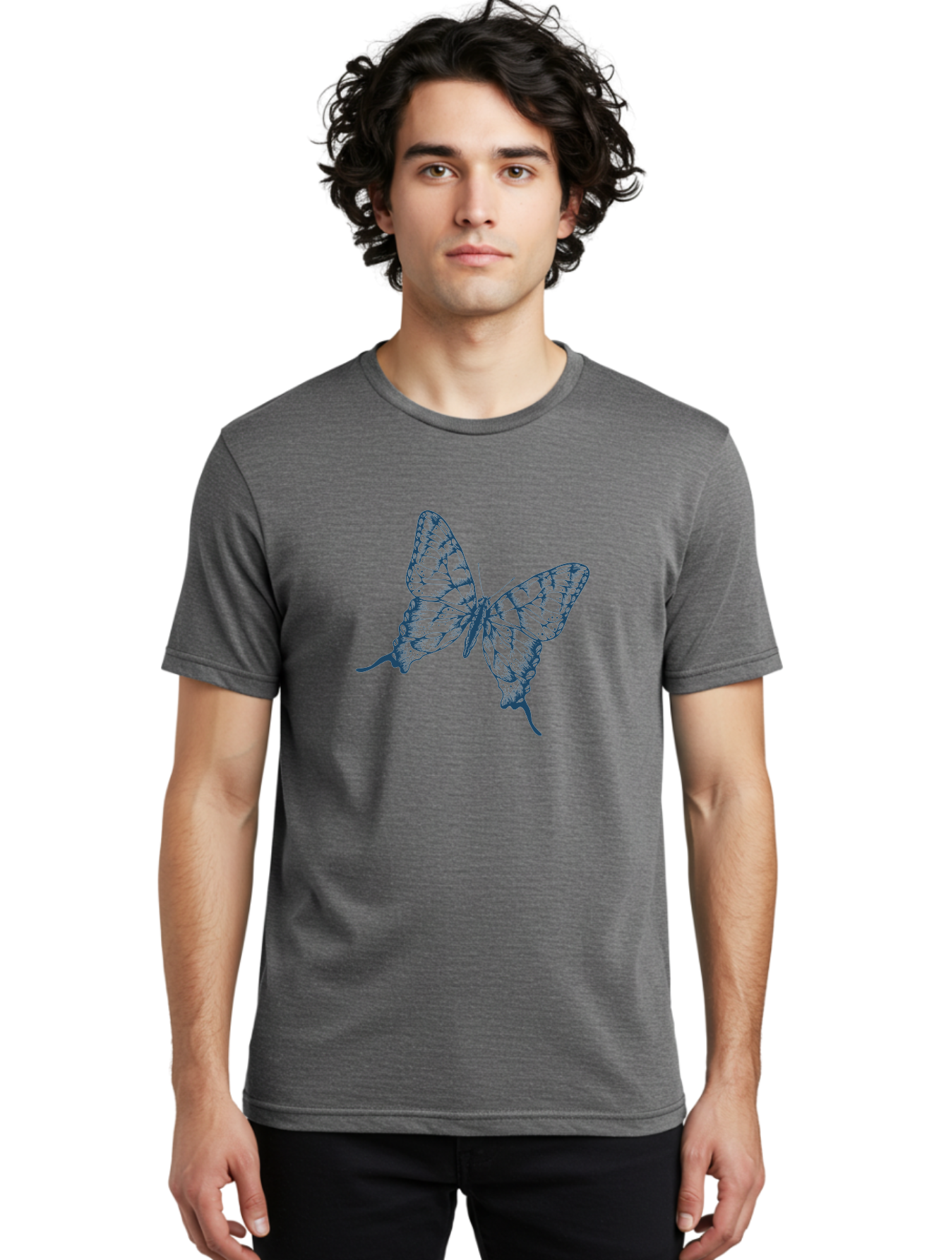 Butterfly Men'S Graphic Tee, 100% Cotton, Comfortable Casual Summer Wear, Machine Washable, Swallowtail Butterfly, Detailed Illustration, Delicate Wings, Intricate Patterns, Ornate Design, Fragile Beauty, Insect Art, Wingspan, Aae164
