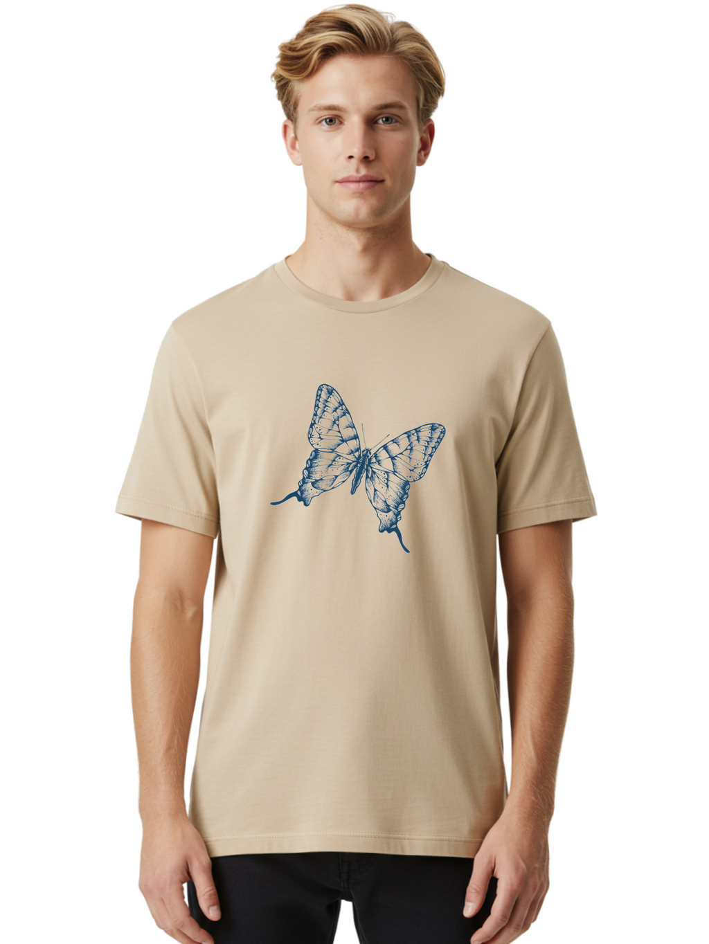 Butterfly Men'S Graphic Tee, 100% Cotton, Comfortable Casual Summer Wear, Machine Washable, Swallowtail Butterfly, Detailed Illustration, Delicate Wings, Intricate Patterns, Ornate Design, Fragile Beauty, Insect Art, Wingspan, Aae164