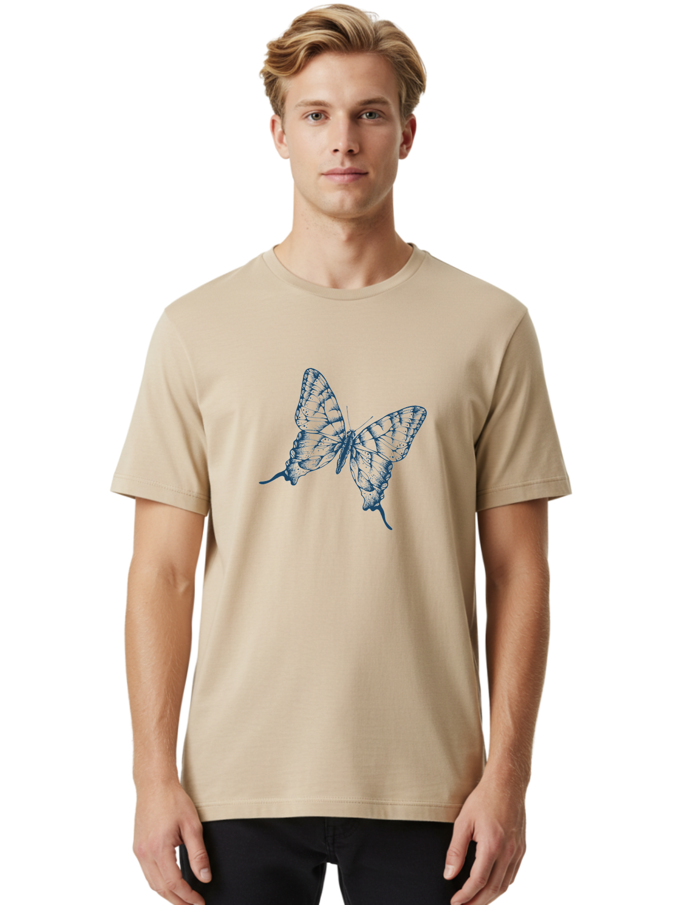 Butterfly Men'S Graphic Tee, 100% Cotton, Comfortable Casual Summer Wear, Machine Washable, Swallowtail Butterfly, Detailed Illustration, Delicate Wings, Intricate Patterns, Ornate Design, Fragile Beauty, Insect Art, Wingspan, Aae164