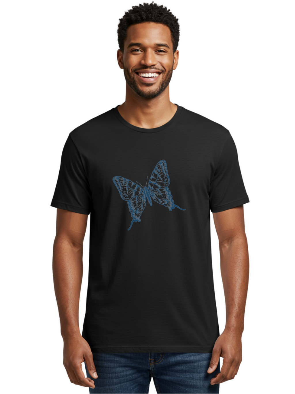 Butterfly 2 Men'S Graphic Tee, 100% Cotton, Comfortable Casual Summer Wear, Machine Washable, Butterfly With Transparent Wings, Intricate Details, Delicate Patterns, Abstract Design, Artistic Expression, Fragile Beauty, Aae165