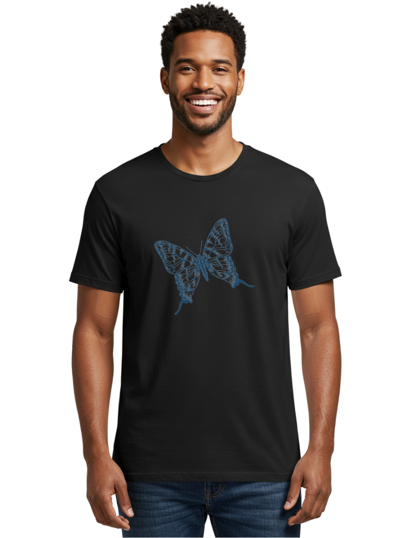Butterfly 2 Men'S Graphic Tee, 100% Cotton, Comfortable Casual Summer Wear, Machine Washable, Butterfly With Transparent Wings, Intricate Details, Delicate Patterns, Abstract Design, Artistic Expression, Fragile Beauty, Aae165