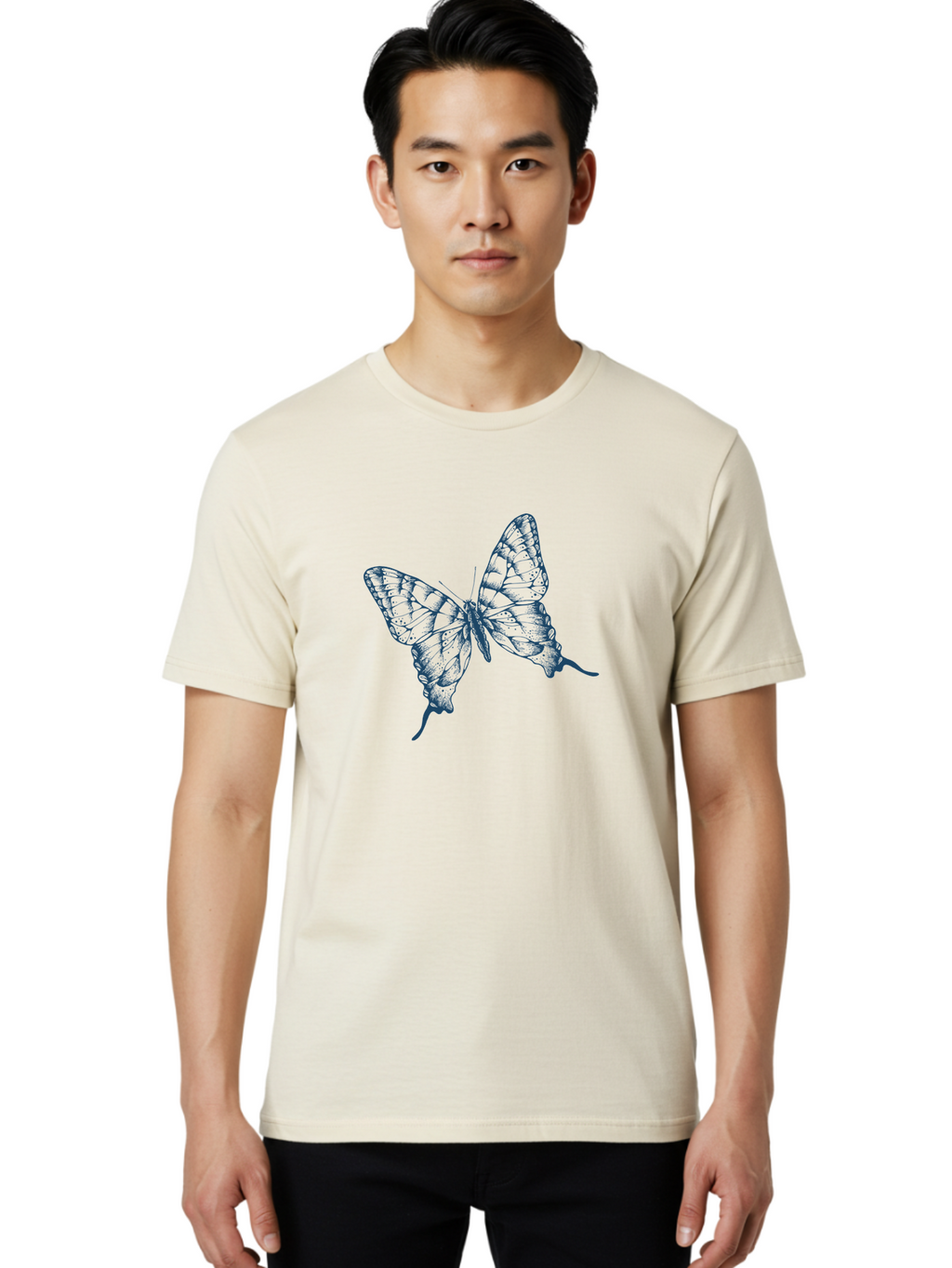 Butterfly 2 Men'S Graphic Tee, 100% Cotton, Comfortable Casual Summer Wear, Machine Washable, Butterfly With Transparent Wings, Intricate Details, Delicate Patterns, Abstract Design, Artistic Expression, Fragile Beauty, Aae165