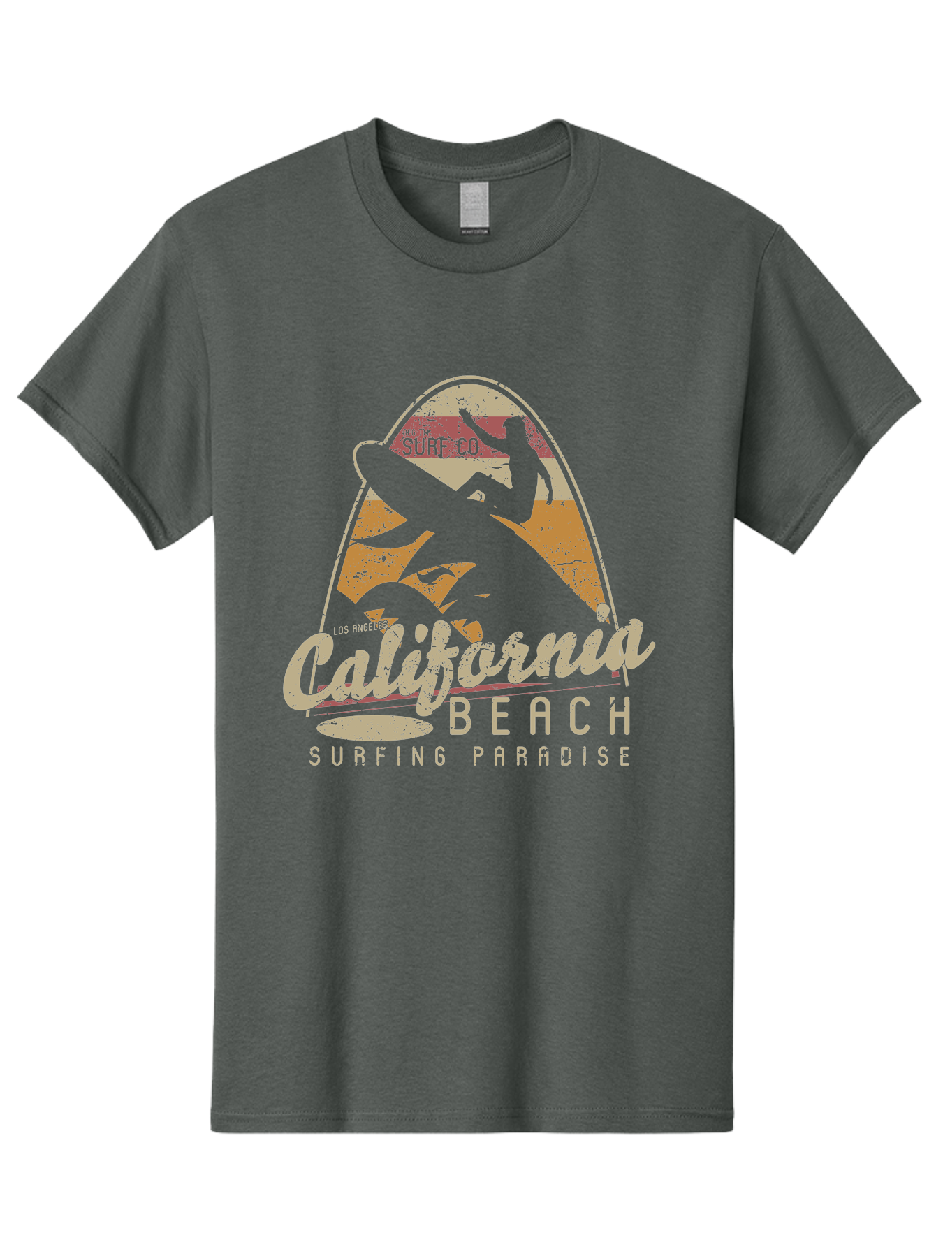 California Beach Surfing Paradise Men'S Graphic Tee, 100% Cotton, Comfortable Casual Summer Wear, Machine Washable, Surfer Riding Wave, California Beach Scene, Surfing Culture, Beach Lifestyle, Surfboard Graphic, Coastal Vibes, Paradise Found, Aae166
