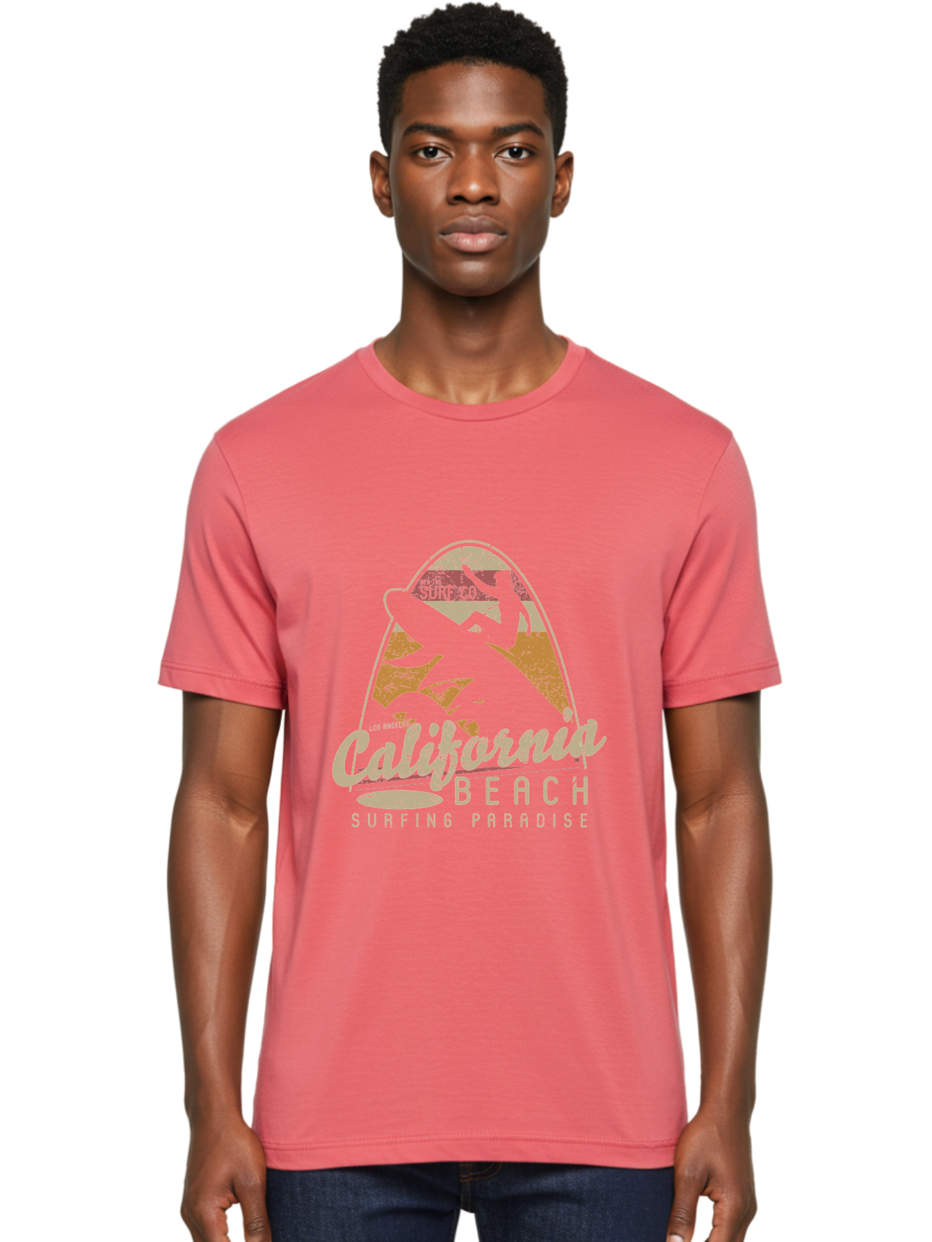 California Beach Surfing Paradise Men'S Graphic Tee, 100% Cotton, Comfortable Casual Summer Wear, Machine Washable, Surfer Riding Wave, California Beach Scene, Surfing Culture, Beach Lifestyle, Surfboard Graphic, Coastal Vibes, Paradise Found, Aae166
