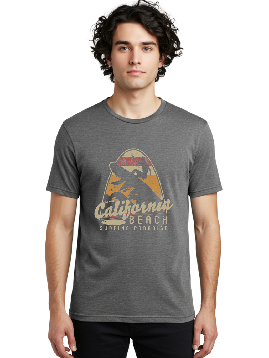 California Beach Surfing Paradise Men'S Graphic Tee, 100% Cotton, Comfortable Casual Summer Wear, Machine Washable, Surfer Riding Wave, California Beach Scene, Surfing Culture, Beach Lifestyle, Surfboard Graphic, Coastal Vibes, Paradise Found, Aae166