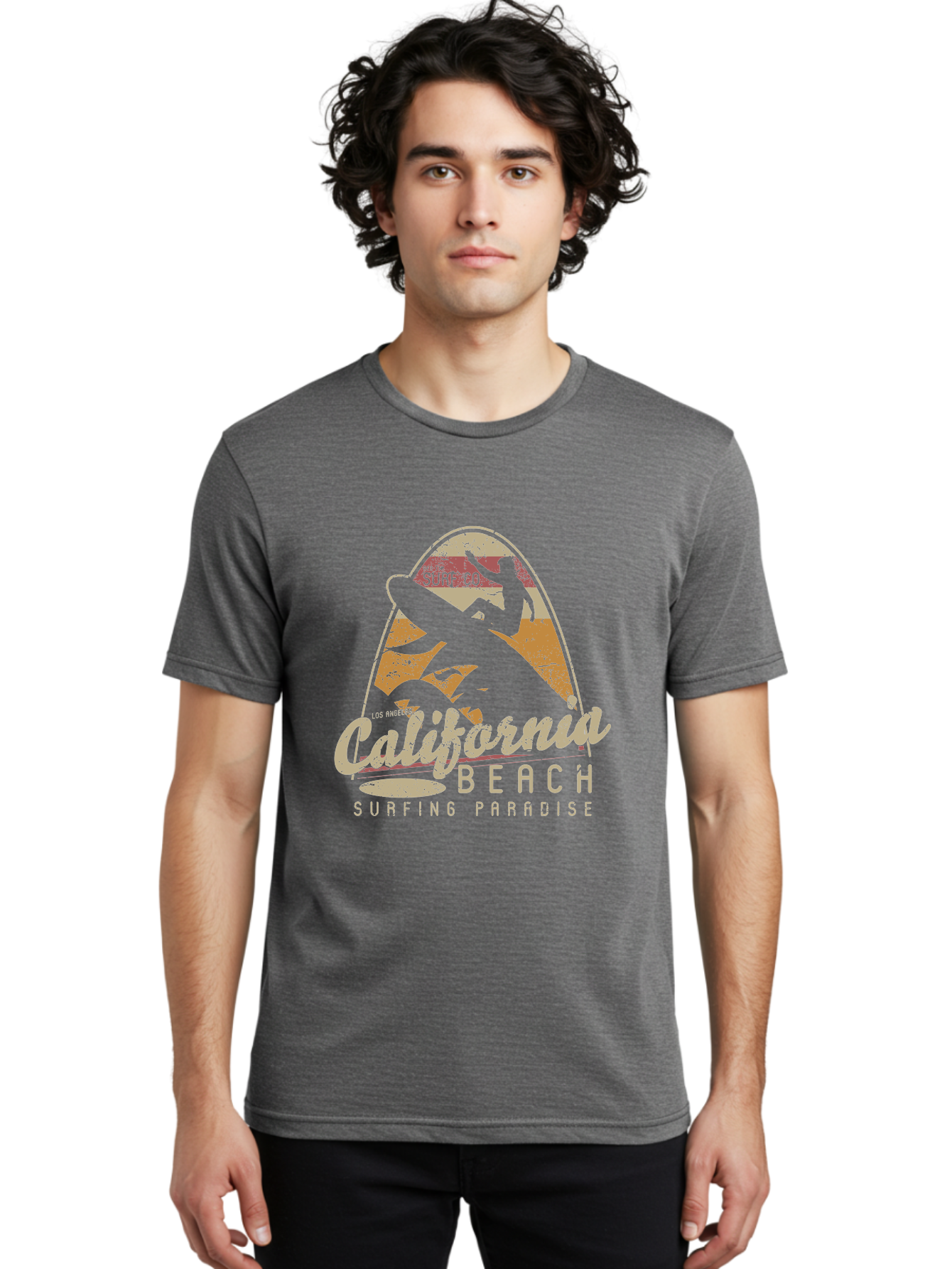 California Beach Surfing Paradise Men'S Graphic Tee, 100% Cotton, Comfortable Casual Summer Wear, Machine Washable, Surfer Riding Wave, California Beach Scene, Surfing Culture, Beach Lifestyle, Surfboard Graphic, Coastal Vibes, Paradise Found, Aae166
