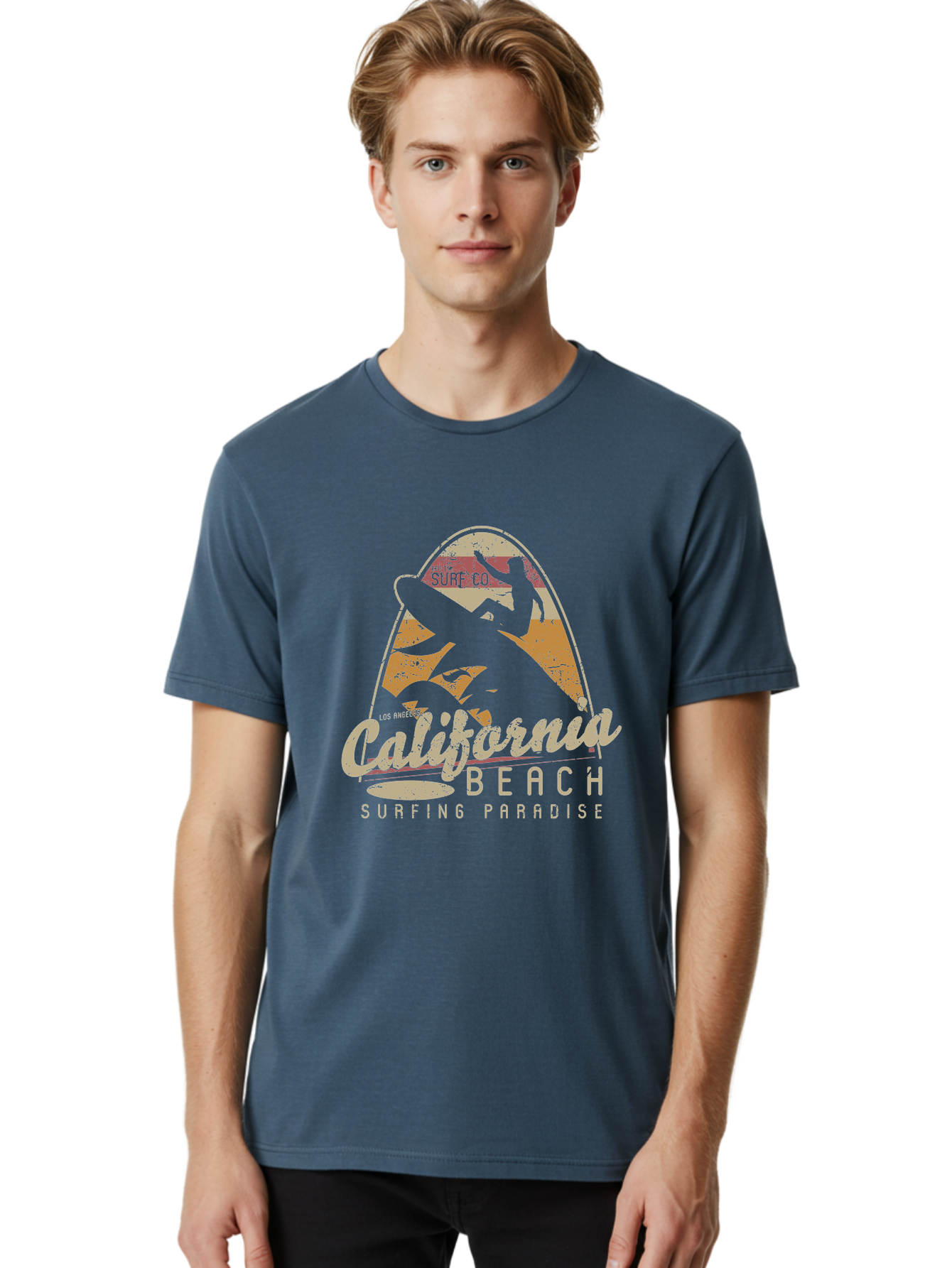 California Beach Surfing Paradise Men'S Graphic Tee, 100% Cotton, Comfortable Casual Summer Wear, Machine Washable, Surfer Riding Wave, California Beach Scene, Surfing Culture, Beach Lifestyle, Surfboard Graphic, Coastal Vibes, Paradise Found, Aae166