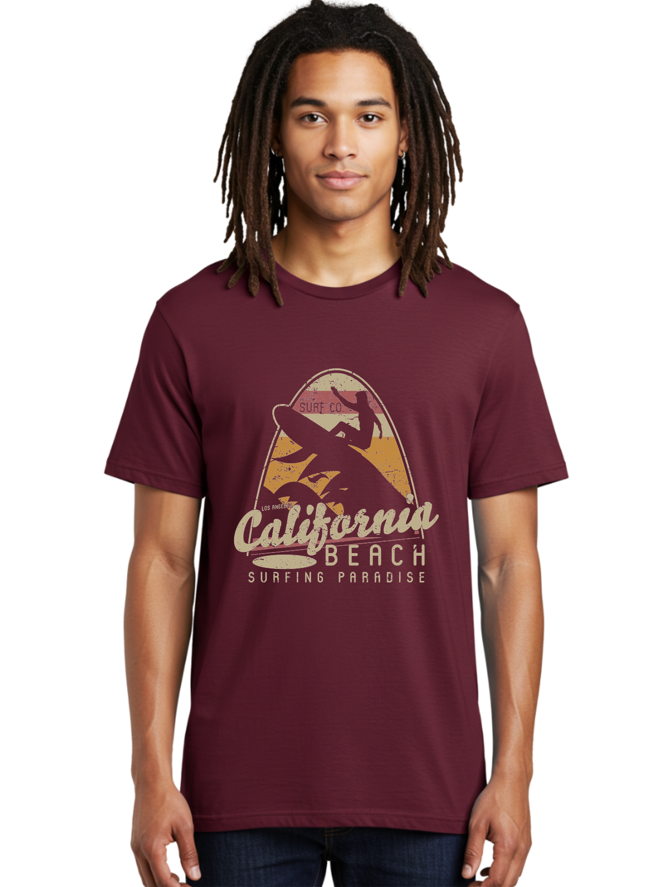 California Beach Surfing Paradise Men'S Graphic Tee, 100% Cotton, Comfortable Casual Summer Wear, Machine Washable, Surfer Riding Wave, California Beach Scene, Surfing Culture, Beach Lifestyle, Surfboard Graphic, Coastal Vibes, Paradise Found, Aae166