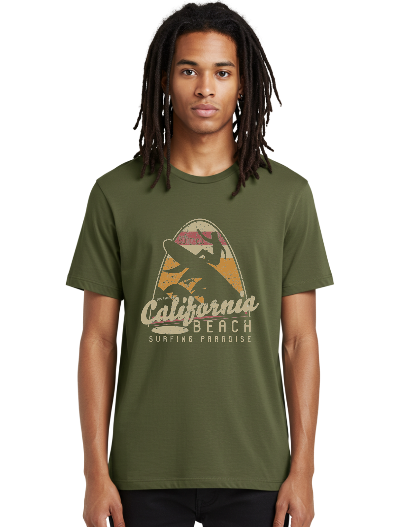 California Beach Surfing Paradise Men'S Graphic Tee, 100% Cotton, Comfortable Casual Summer Wear, Machine Washable, Surfer Riding Wave, California Beach Scene, Surfing Culture, Beach Lifestyle, Surfboard Graphic, Coastal Vibes, Paradise Found, Aae166