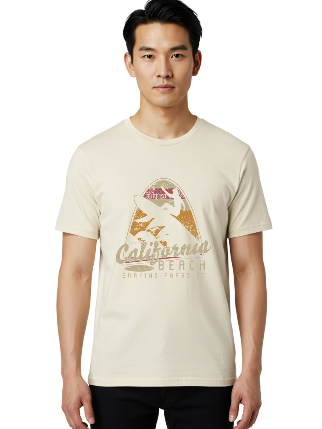 California Beach Surfing Paradise Men'S Graphic Tee, 100% Cotton, Comfortable Casual Summer Wear, Machine Washable, Surfer Riding Wave, California Beach Scene, Surfing Culture, Beach Lifestyle, Surfboard Graphic, Coastal Vibes, Paradise Found, Aae166