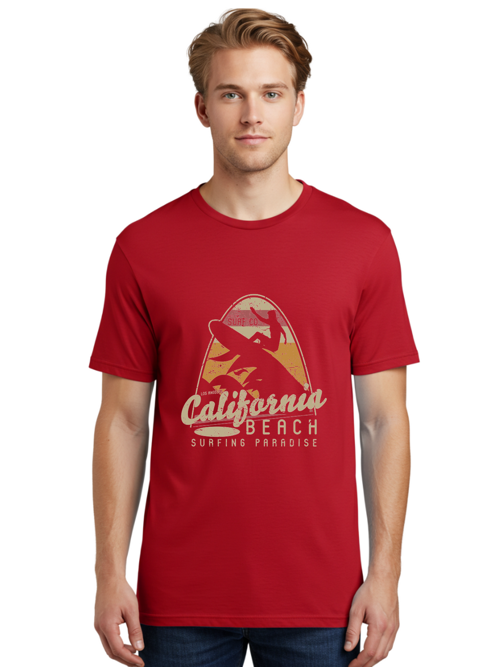 California Beach Surfing Paradise Men'S Graphic Tee, 100% Cotton, Comfortable Casual Summer Wear, Machine Washable, Surfer Riding Wave, California Beach Scene, Surfing Culture, Beach Lifestyle, Surfboard Graphic, Coastal Vibes, Paradise Found, Aae166