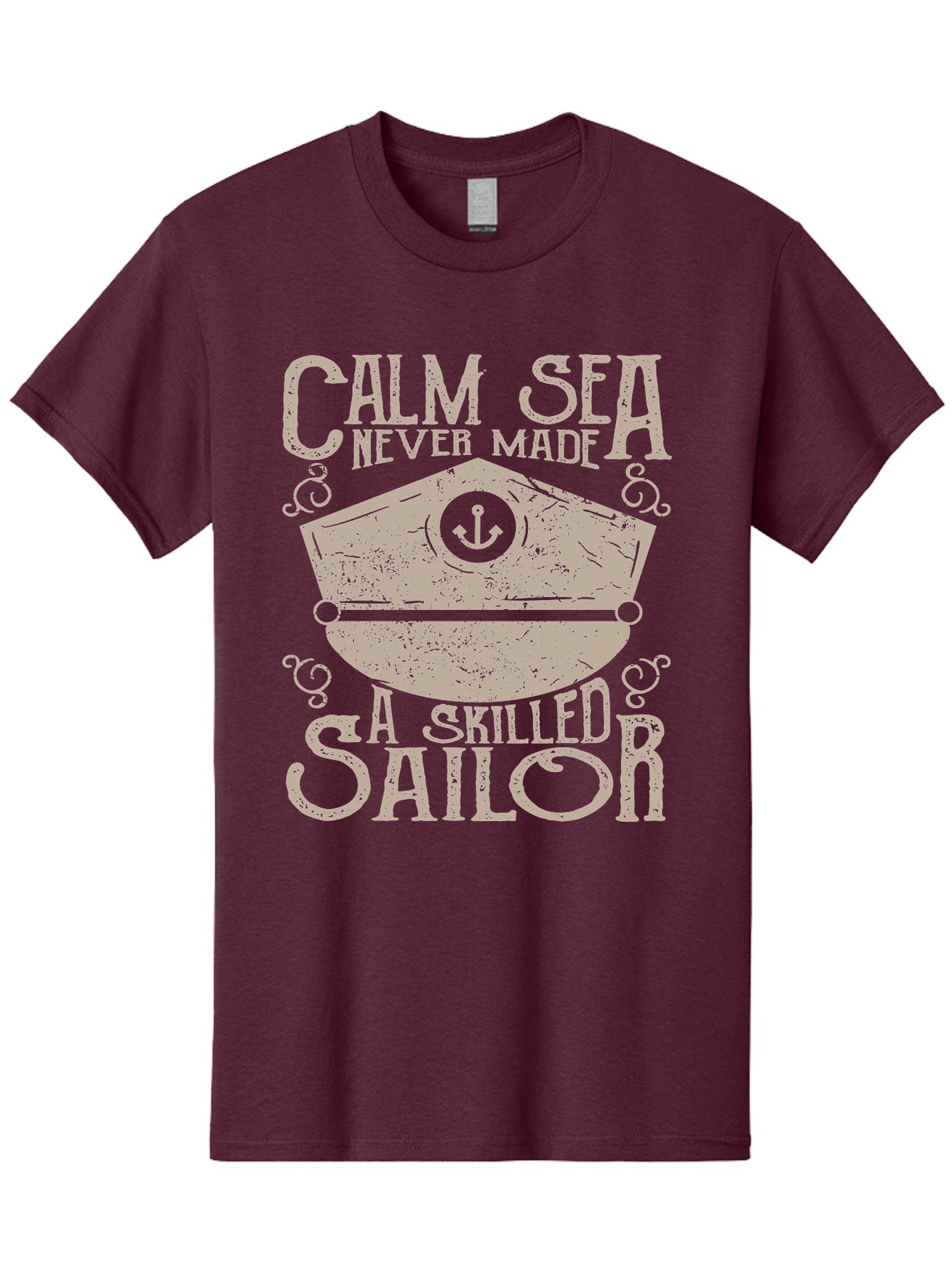 Calm Sea -Men Men'S Graphic Tee, 100% Cotton, Comfortable Casual Summer Wear, Machine Washable, Sailor Quote, Nautical Theme, Motivational Phrase, Captain Hat, Anchor Symbol, Sailing Inspiration, Distressed Design, Typography Art Aae167