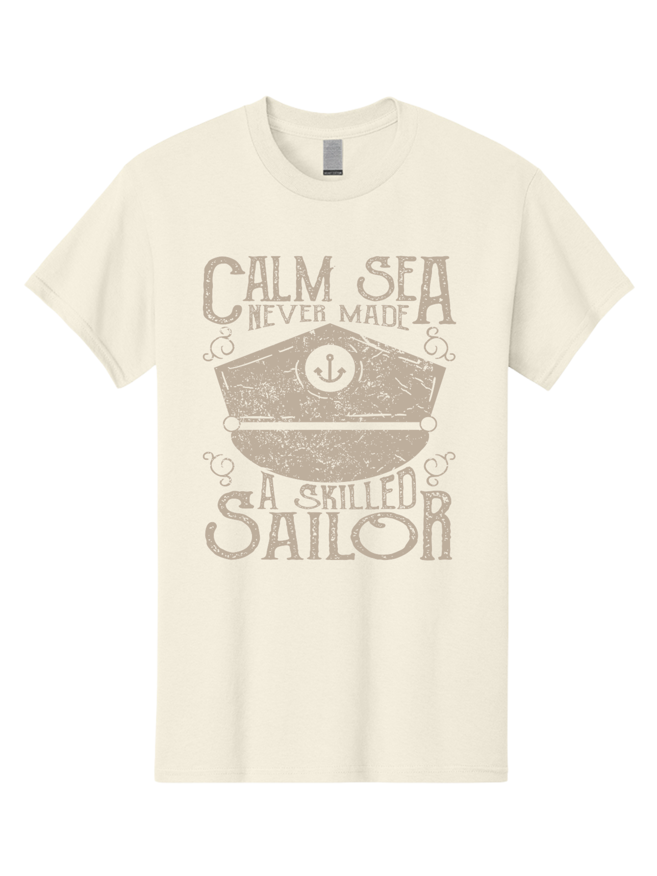 Calm Sea -Men Men'S Graphic Tee, 100% Cotton, Comfortable Casual Summer Wear, Machine Washable, Sailor Quote, Nautical Theme, Motivational Phrase, Captain Hat, Anchor Symbol, Sailing Inspiration, Distressed Design, Typography Art Aae167