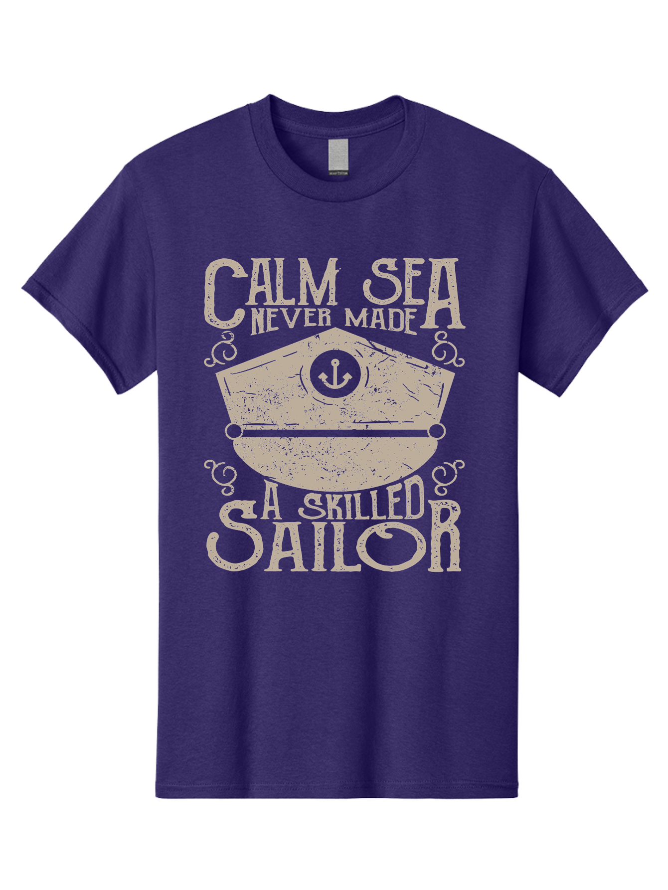 Calm Sea -Men Men'S Graphic Tee, 100% Cotton, Comfortable Casual Summer Wear, Machine Washable, Sailor Quote, Nautical Theme, Motivational Phrase, Captain Hat, Anchor Symbol, Sailing Inspiration, Distressed Design, Typography Art Aae167