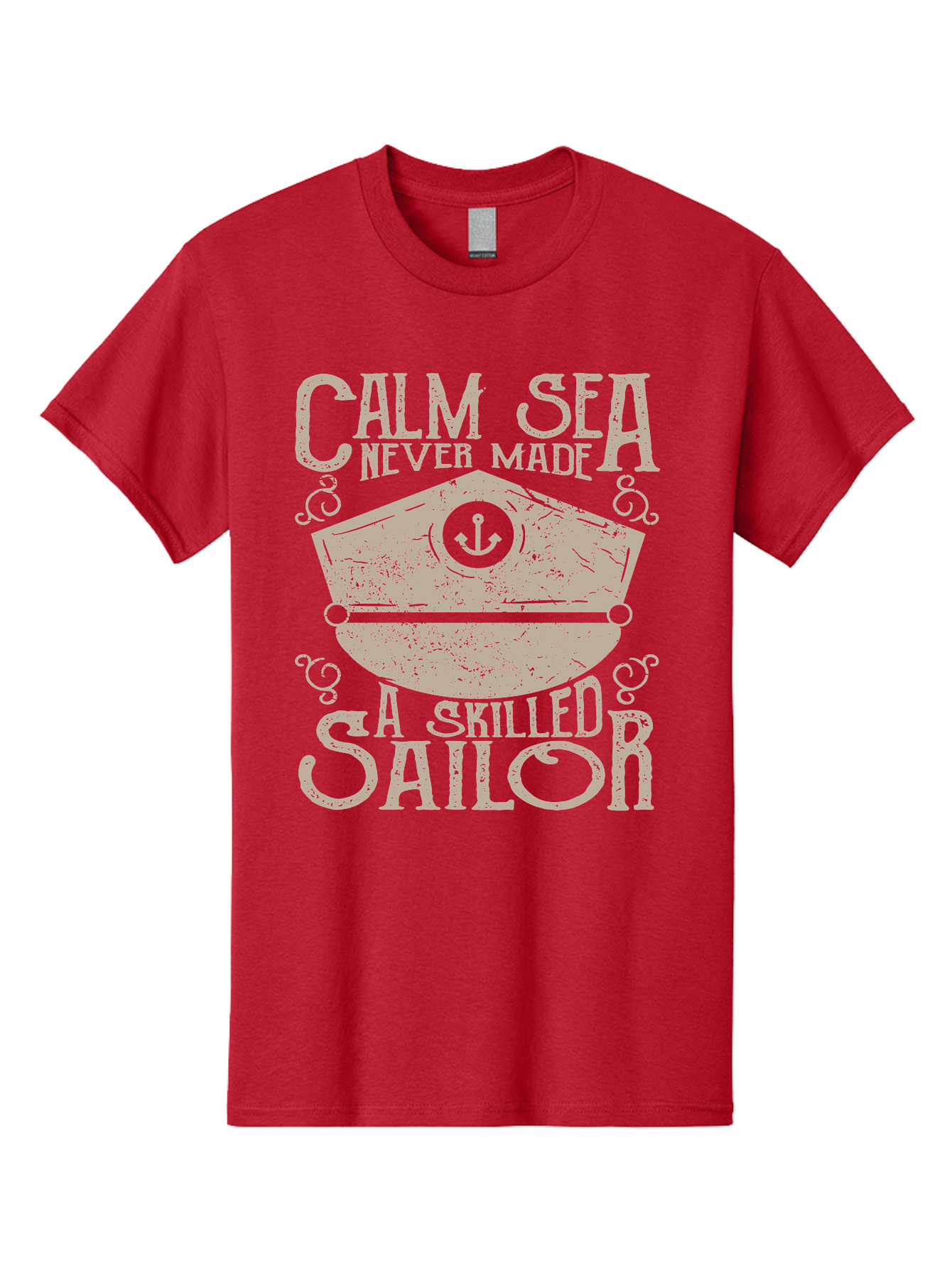 Calm Sea -Men Men'S Graphic Tee, 100% Cotton, Comfortable Casual Summer Wear, Machine Washable, Sailor Quote, Nautical Theme, Motivational Phrase, Captain Hat, Anchor Symbol, Sailing Inspiration, Distressed Design, Typography Art Aae167