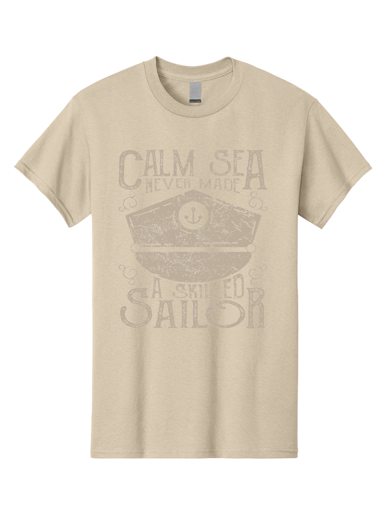Calm Sea -Men Men'S Graphic Tee, 100% Cotton, Comfortable Casual Summer Wear, Machine Washable, Sailor Quote, Nautical Theme, Motivational Phrase, Captain Hat, Anchor Symbol, Sailing Inspiration, Distressed Design, Typography Art Aae167