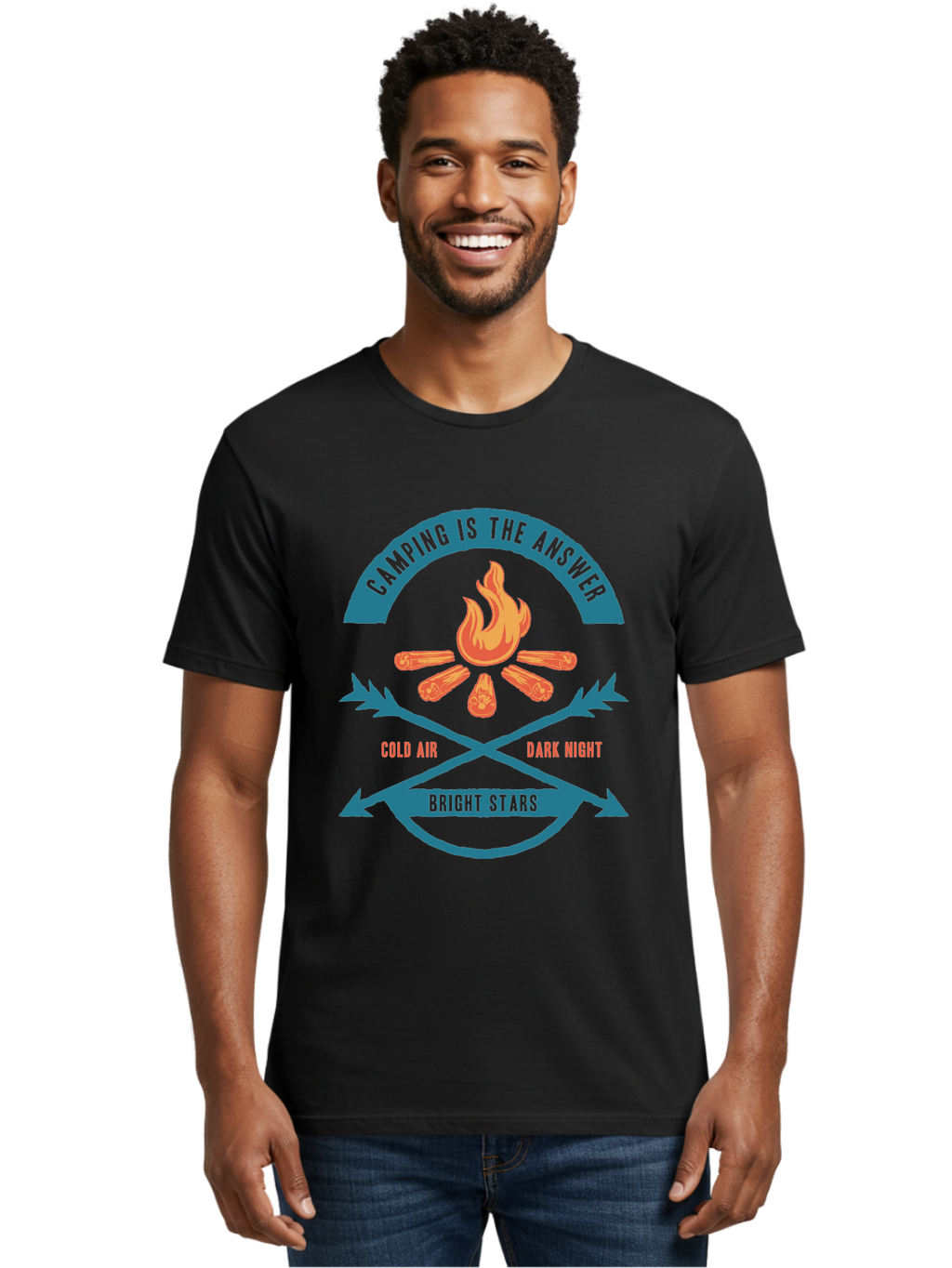 Camping Is The Answer Men'S Graphic Tee, 100% Cotton, Comfortable Casual Summer Wear, Machine Washable, Camping Adventure, Outdoor Recreation, Campfire, Camping Trip, Wilderness Exploration, Nature Escape, Outdoor Enthusiasts Aae168