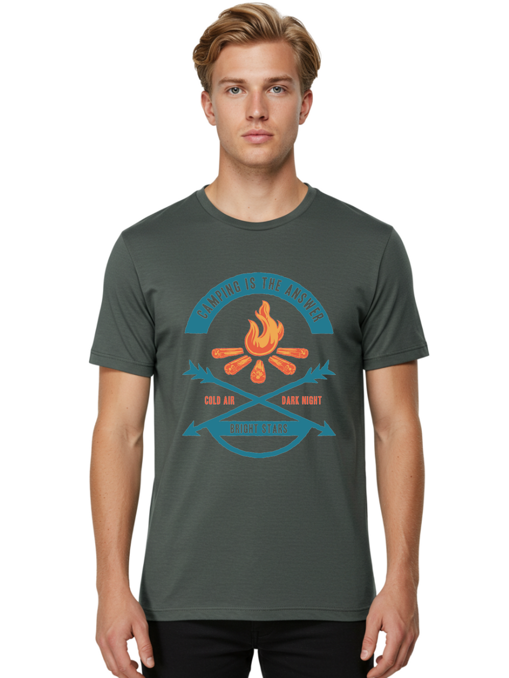 Camping Is The Answer Men'S Graphic Tee, 100% Cotton, Comfortable Casual Summer Wear, Machine Washable, Camping Adventure, Outdoor Recreation, Campfire, Camping Trip, Wilderness Exploration, Nature Escape, Outdoor Enthusiasts Aae168