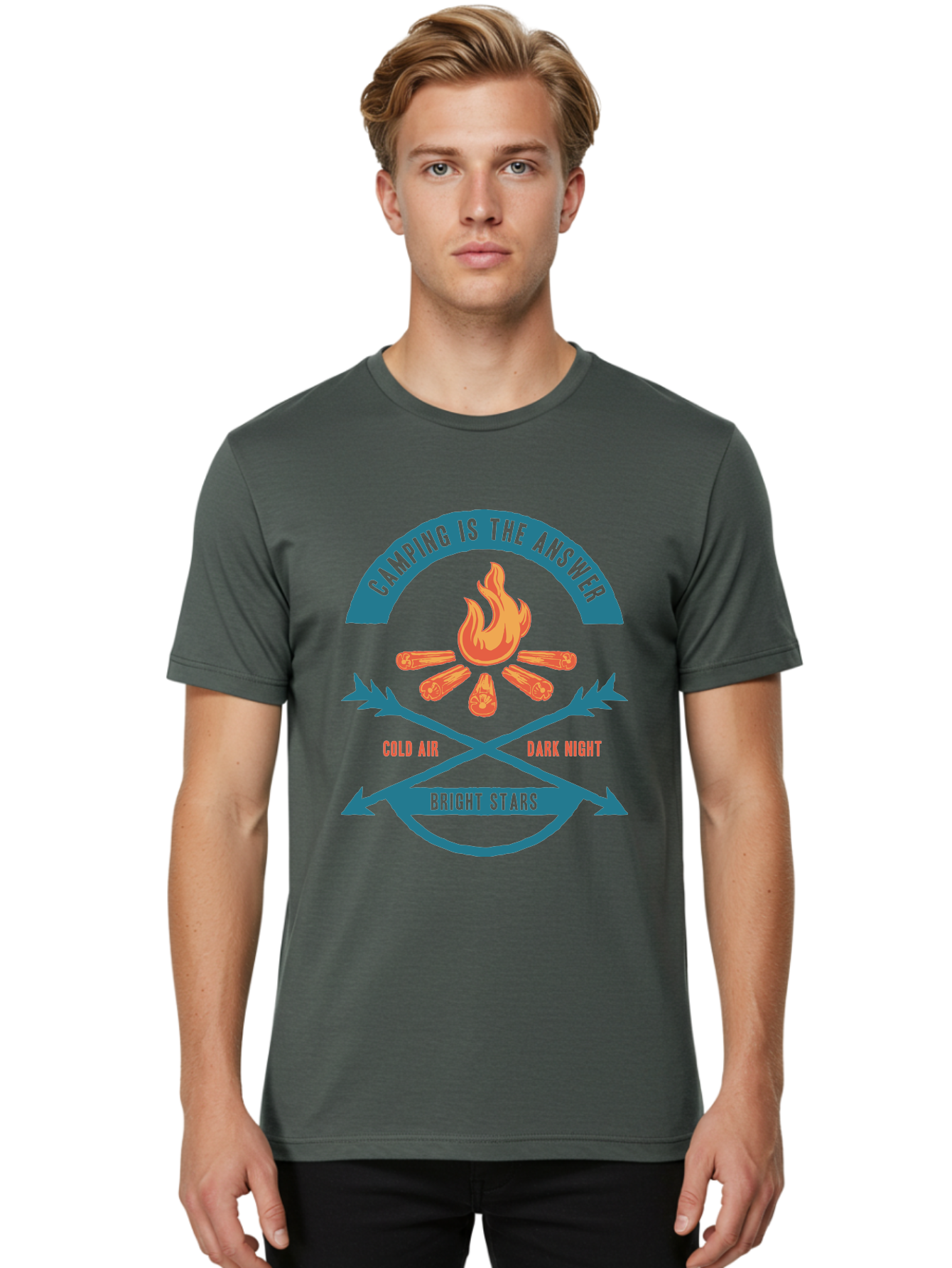 Camping Is The Answer Men'S Graphic Tee, 100% Cotton, Comfortable Casual Summer Wear, Machine Washable, Camping Adventure, Outdoor Recreation, Campfire, Camping Trip, Wilderness Exploration, Nature Escape, Outdoor Enthusiasts Aae168