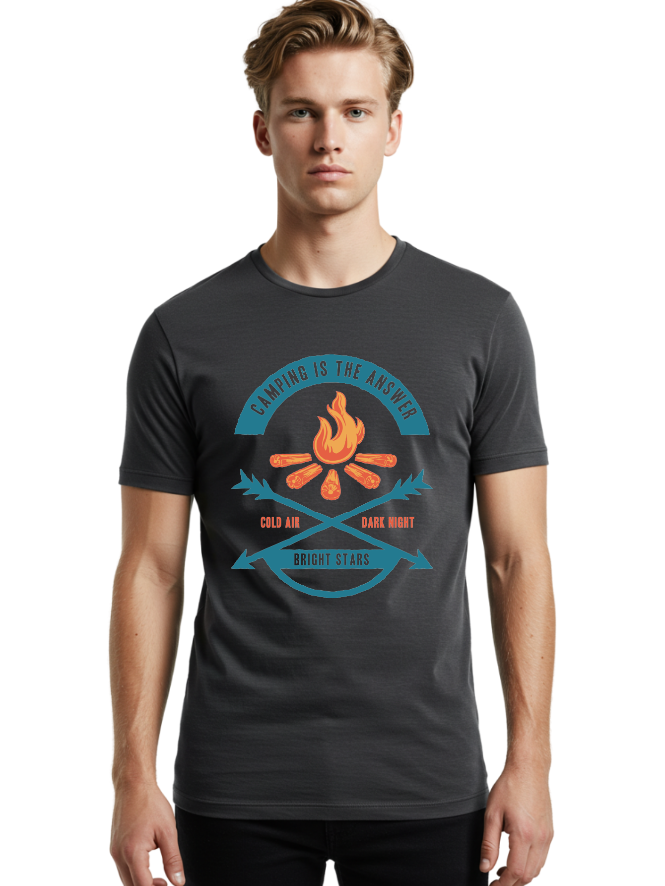 Camping Is The Answer Men'S Graphic Tee, 100% Cotton, Comfortable Casual Summer Wear, Machine Washable, Camping Adventure, Outdoor Recreation, Campfire, Camping Trip, Wilderness Exploration, Nature Escape, Outdoor Enthusiasts Aae168
