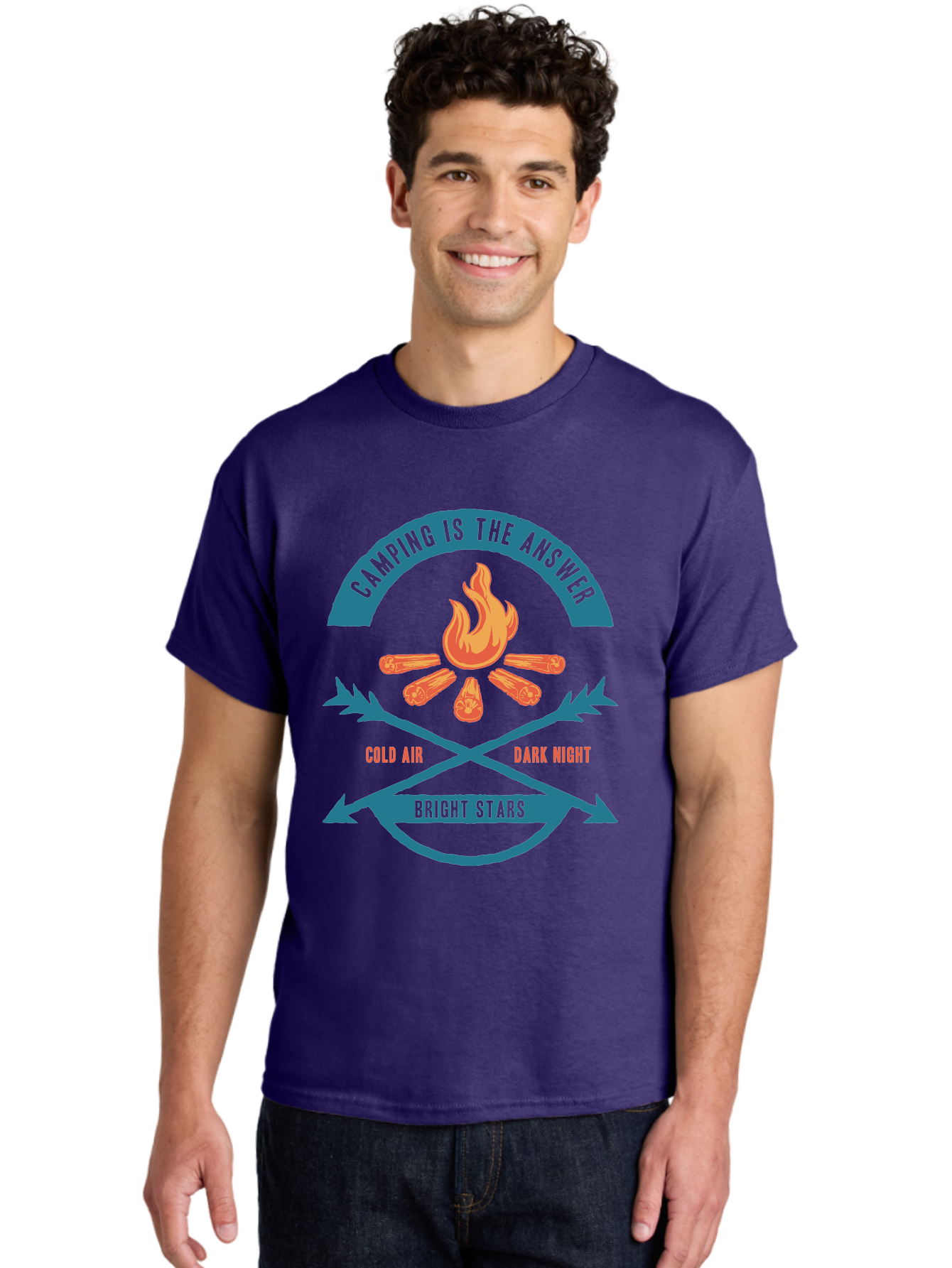 Camping Is The Answer Men'S Graphic Tee, 100% Cotton, Comfortable Casual Summer Wear, Machine Washable, Camping Adventure, Outdoor Recreation, Campfire, Camping Trip, Wilderness Exploration, Nature Escape, Outdoor Enthusiasts Aae168