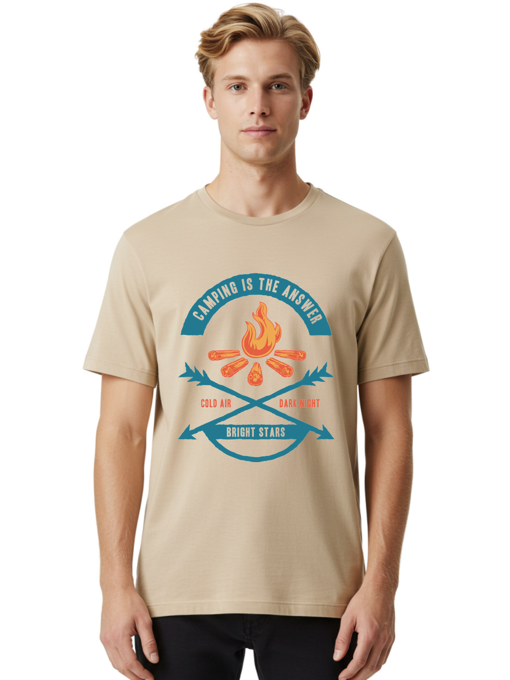 Camping Is The Answer Men'S Graphic Tee, 100% Cotton, Comfortable Casual Summer Wear, Machine Washable, Camping Adventure, Outdoor Recreation, Campfire, Camping Trip, Wilderness Exploration, Nature Escape, Outdoor Enthusiasts Aae168