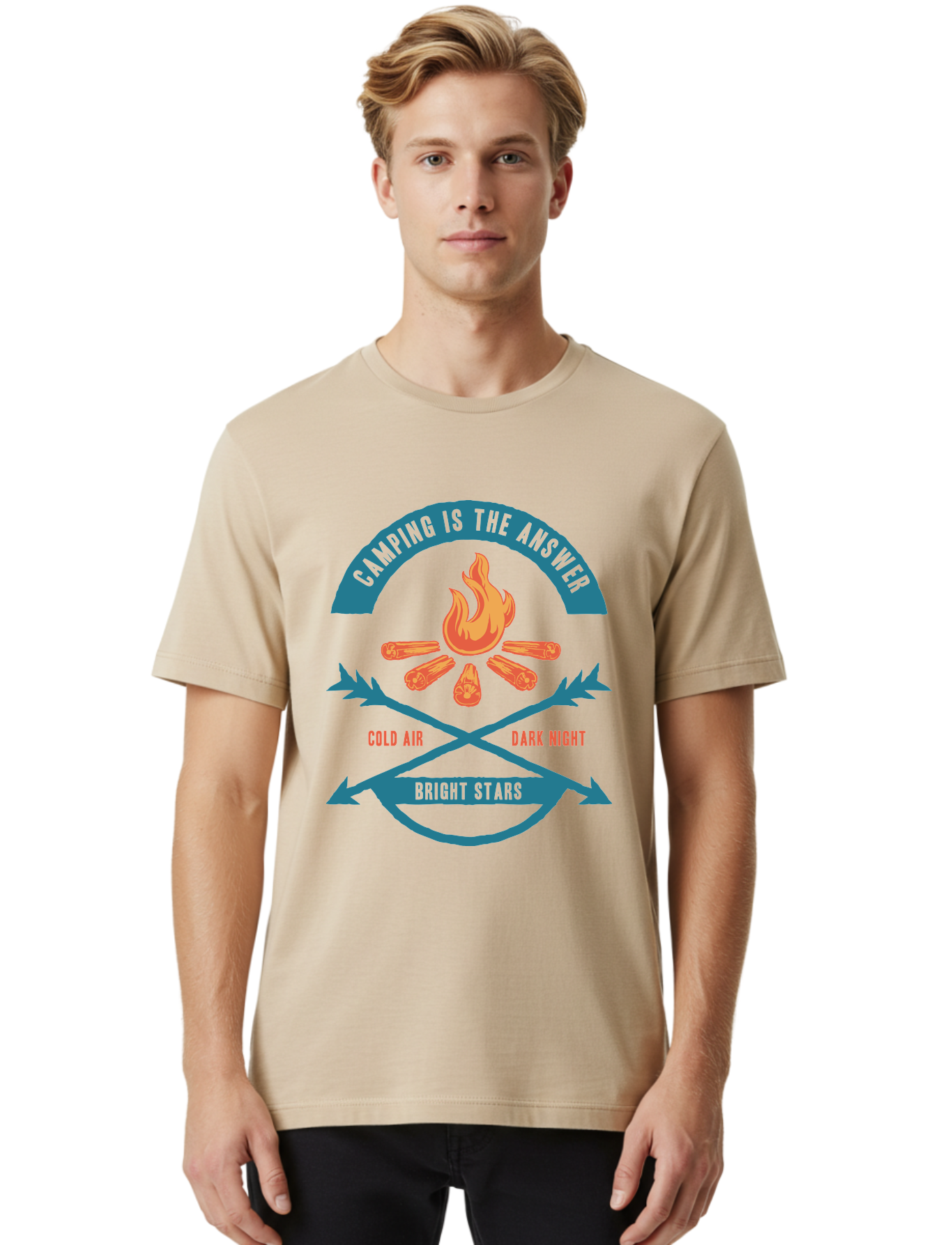 Camping Is The Answer Men'S Graphic Tee, 100% Cotton, Comfortable Casual Summer Wear, Machine Washable, Camping Adventure, Outdoor Recreation, Campfire, Camping Trip, Wilderness Exploration, Nature Escape, Outdoor Enthusiasts Aae168