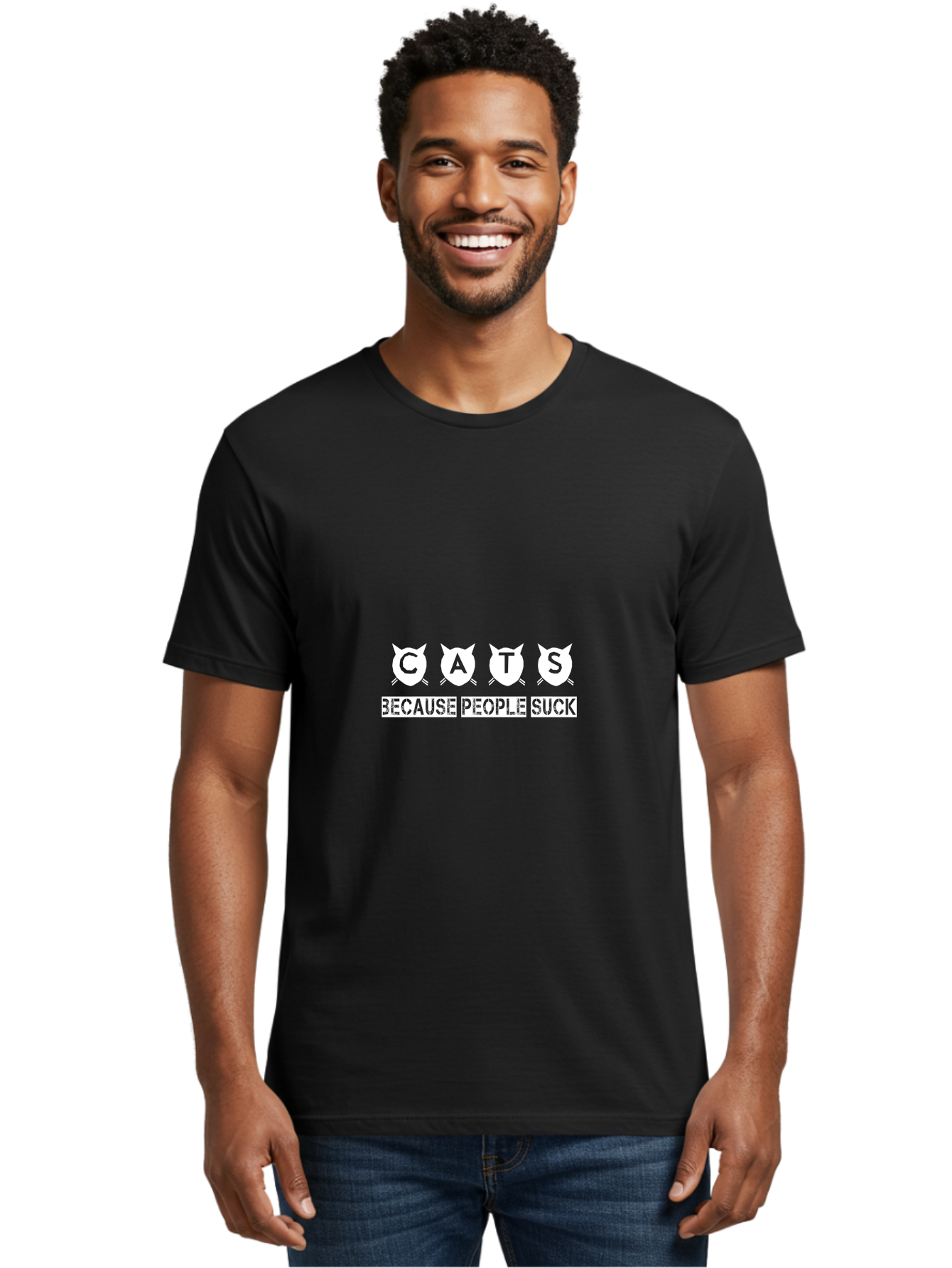 Cats Because People Suck Men'S Graphic Tee, 100% Cotton, Comfortable Casual Summer Wear, Machine Washable, Funny Cat Lovers, Sarcastic Cat Quotes, Cat Humor, Cat Memes, Cat Lovers Gift, Feline Friends, Cat Joke, Sassy Cat Aae170
