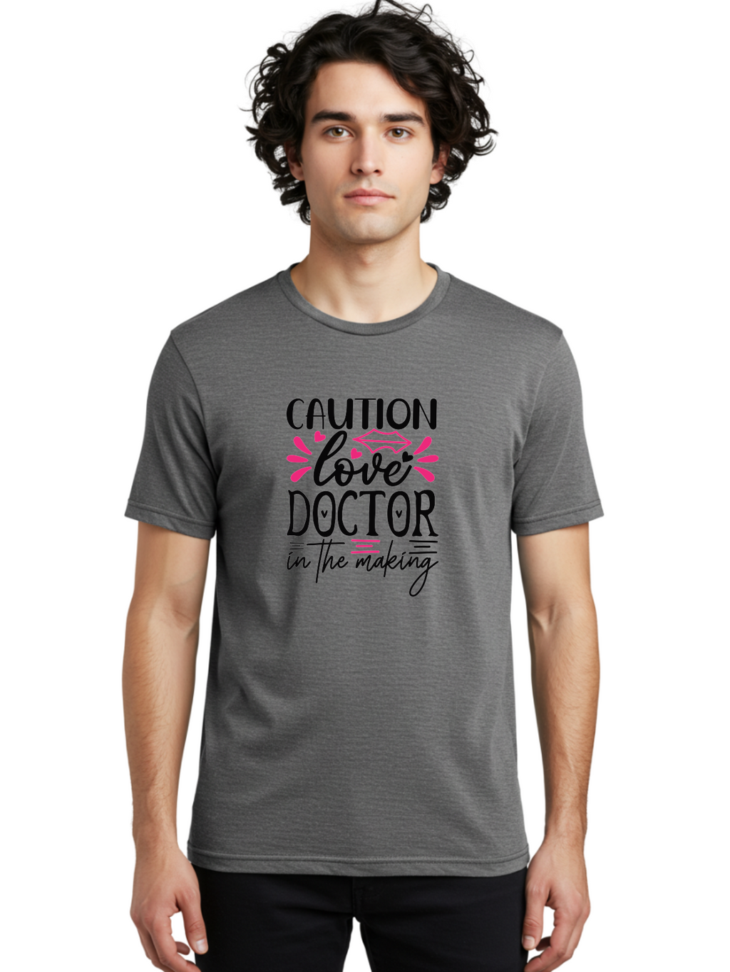 Caution Love Doctor In The Making Men'S Graphic Tee, 100% Cotton, Comfortable Casual Summer Wear, Machine Washable, Funny Quote, Cute Design, Medical Humor, Doctor In Training, Love Doctor, Funny Medical Quote, Quirky Medical Humor, Aae171