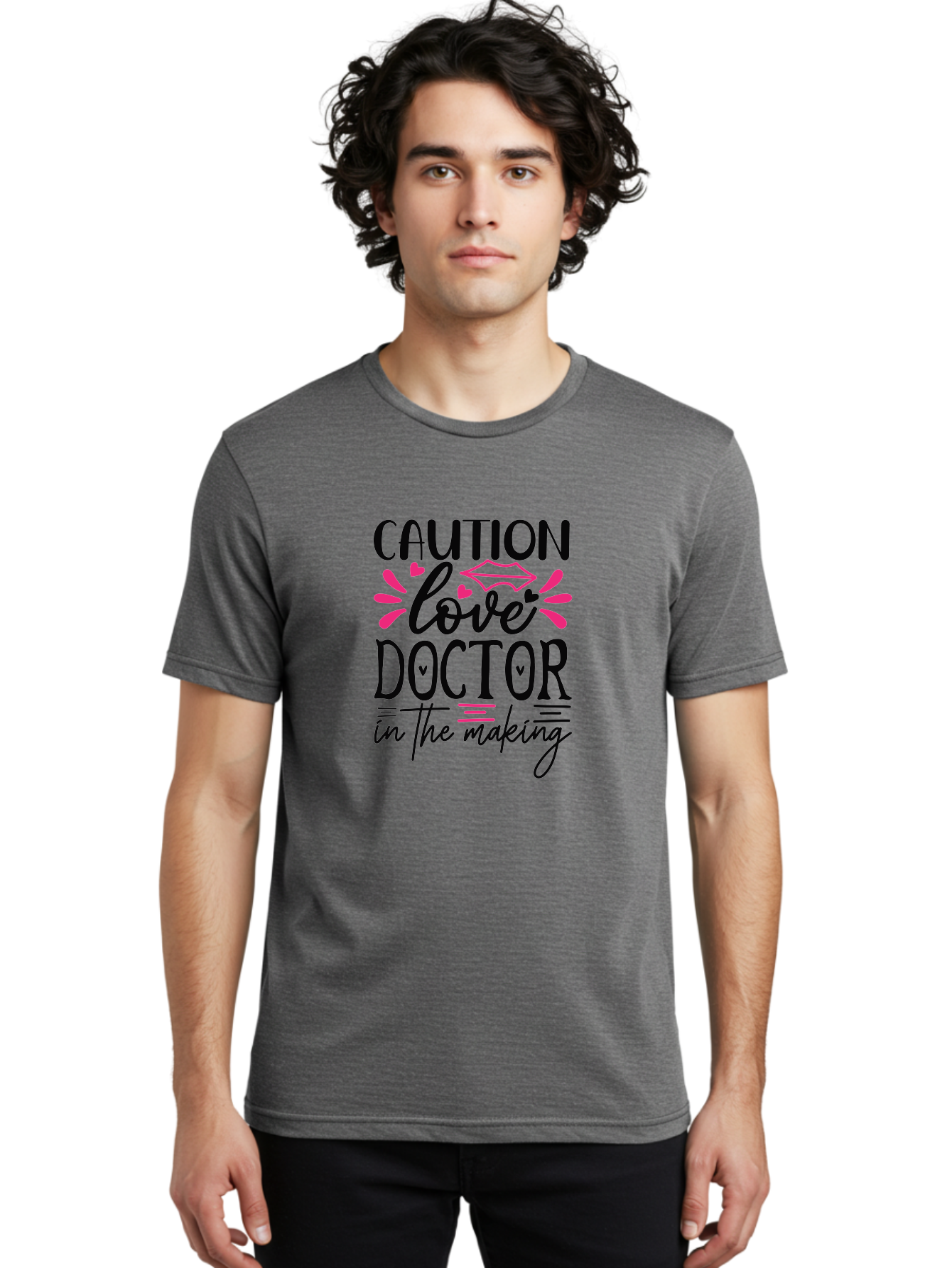 Caution Love Doctor In The Making Men'S Graphic Tee, 100% Cotton, Comfortable Casual Summer Wear, Machine Washable, Funny Quote, Cute Design, Medical Humor, Doctor In Training, Love Doctor, Funny Medical Quote, Quirky Medical Humor, Aae171