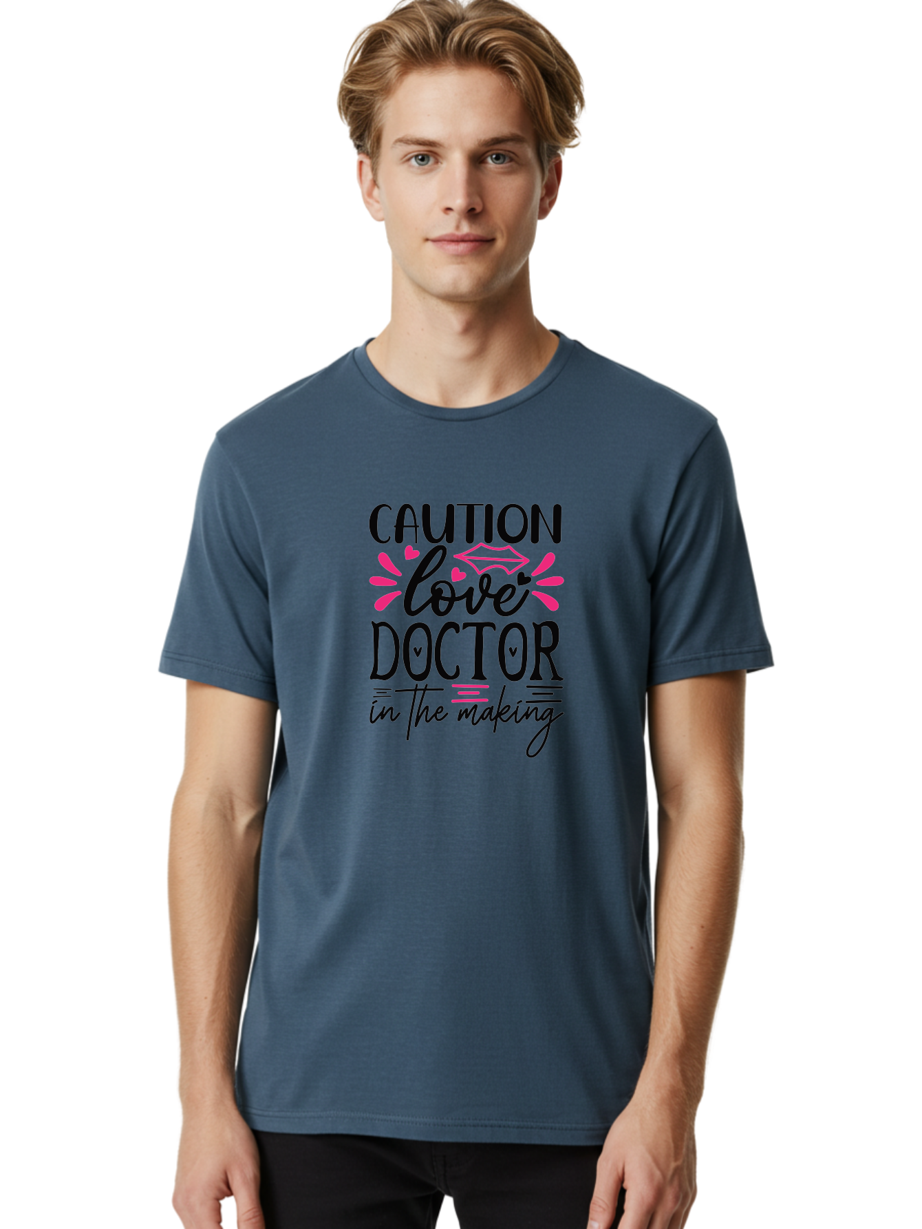 Caution Love Doctor In The Making Men'S Graphic Tee, 100% Cotton, Comfortable Casual Summer Wear, Machine Washable, Funny Quote, Cute Design, Medical Humor, Doctor In Training, Love Doctor, Funny Medical Quote, Quirky Medical Humor, Aae171
