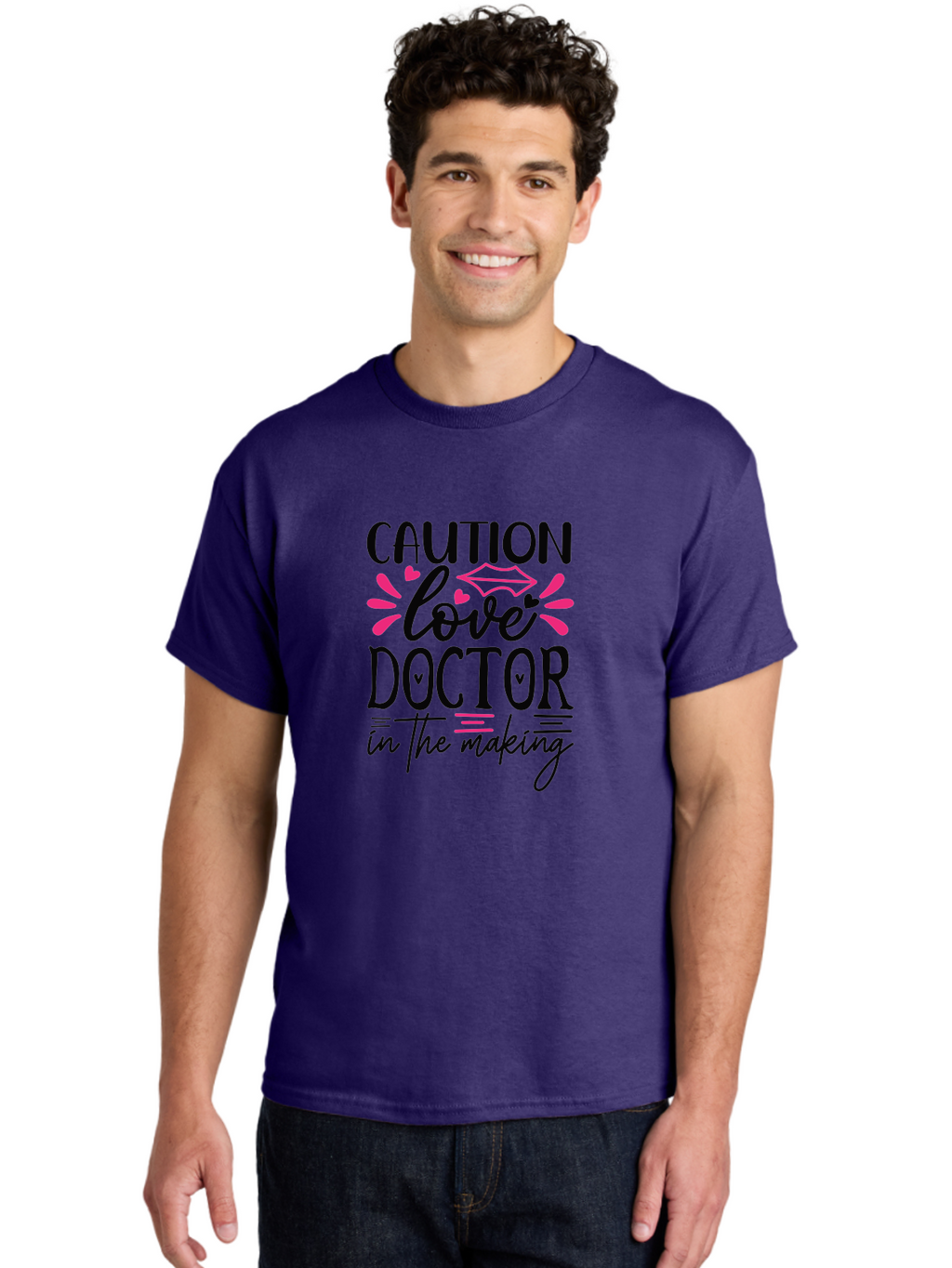Caution Love Doctor In The Making Men'S Graphic Tee, 100% Cotton, Comfortable Casual Summer Wear, Machine Washable, Funny Quote, Cute Design, Medical Humor, Doctor In Training, Love Doctor, Funny Medical Quote, Quirky Medical Humor, Aae171