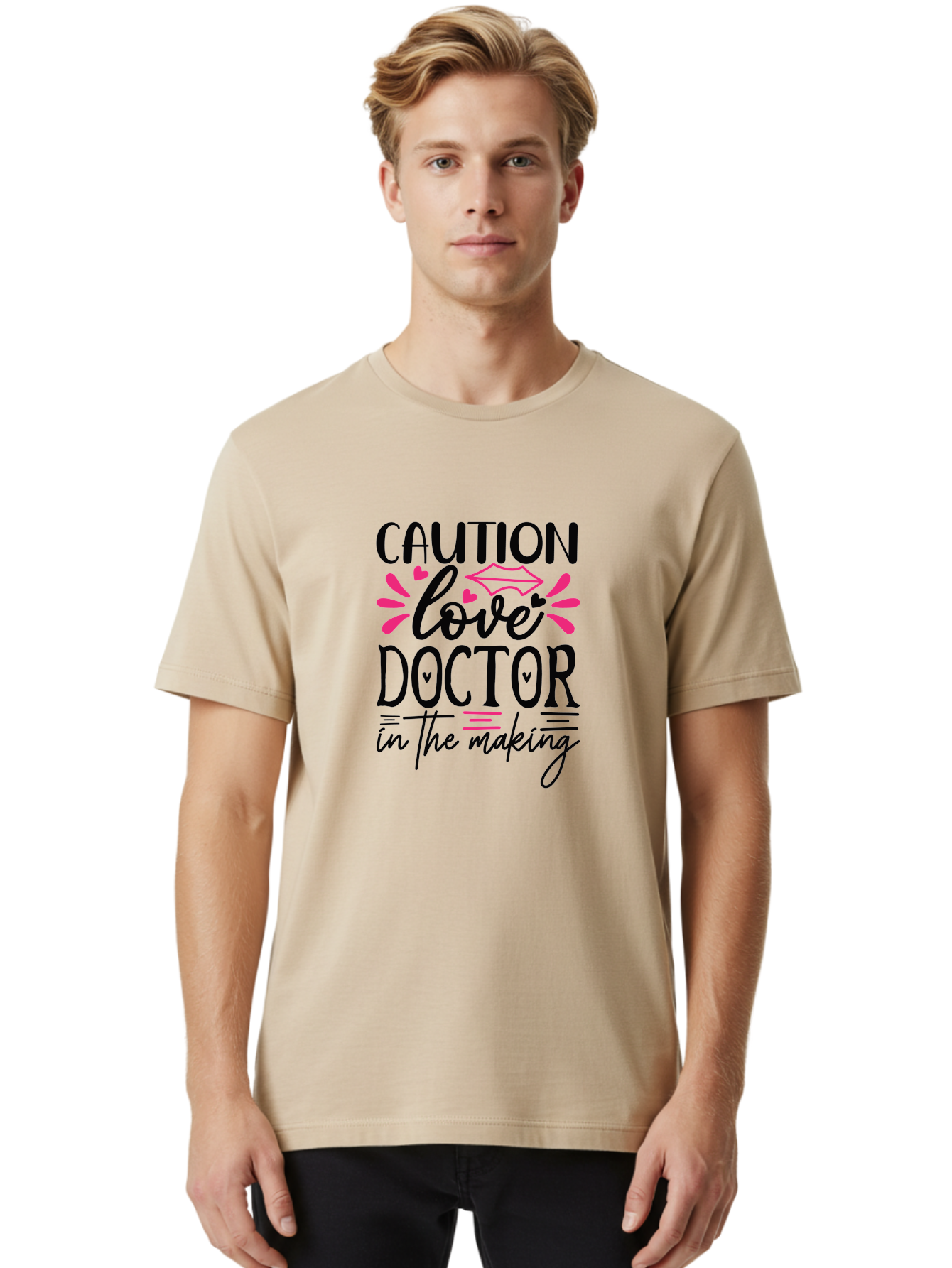 Caution Love Doctor In The Making Men'S Graphic Tee, 100% Cotton, Comfortable Casual Summer Wear, Machine Washable, Funny Quote, Cute Design, Medical Humor, Doctor In Training, Love Doctor, Funny Medical Quote, Quirky Medical Humor, Aae171
