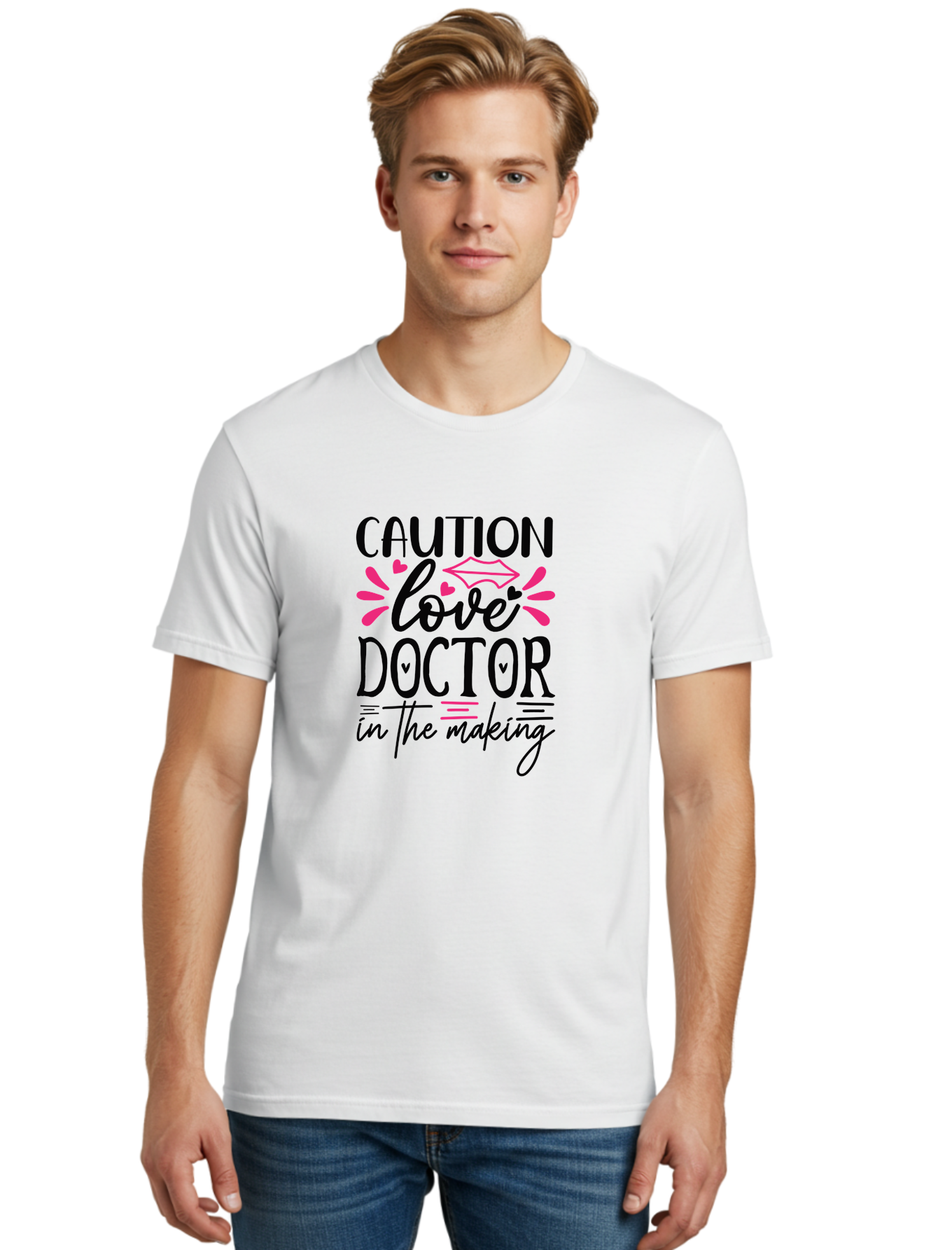 Caution Love Doctor In The Making Men'S Graphic Tee, 100% Cotton, Comfortable Casual Summer Wear, Machine Washable, Funny Quote, Cute Design, Medical Humor, Doctor In Training, Love Doctor, Funny Medical Quote, Quirky Medical Humor, Aae171