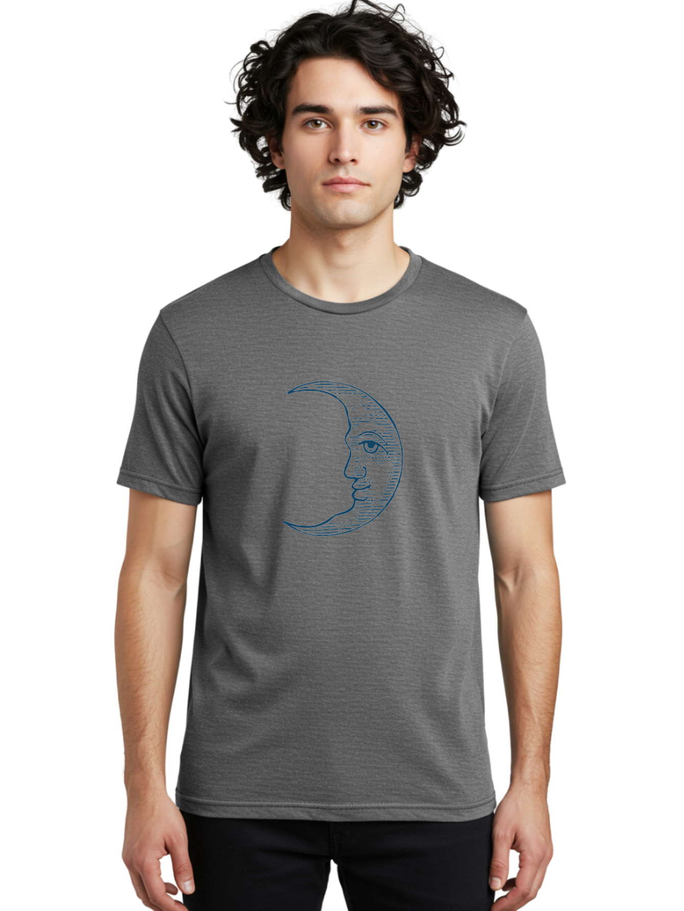 Celestial Moon Face Men'S Graphic Tee, 100% Cotton, Comfortable Casual Summer Wear, Machine Washable, Crescent Moon Face, Lunar Illustration, Moon With Human Face, Celestial Artwork, Mystical Symbol, Moon Phase, Astrology, Esoteric Art Aae172
