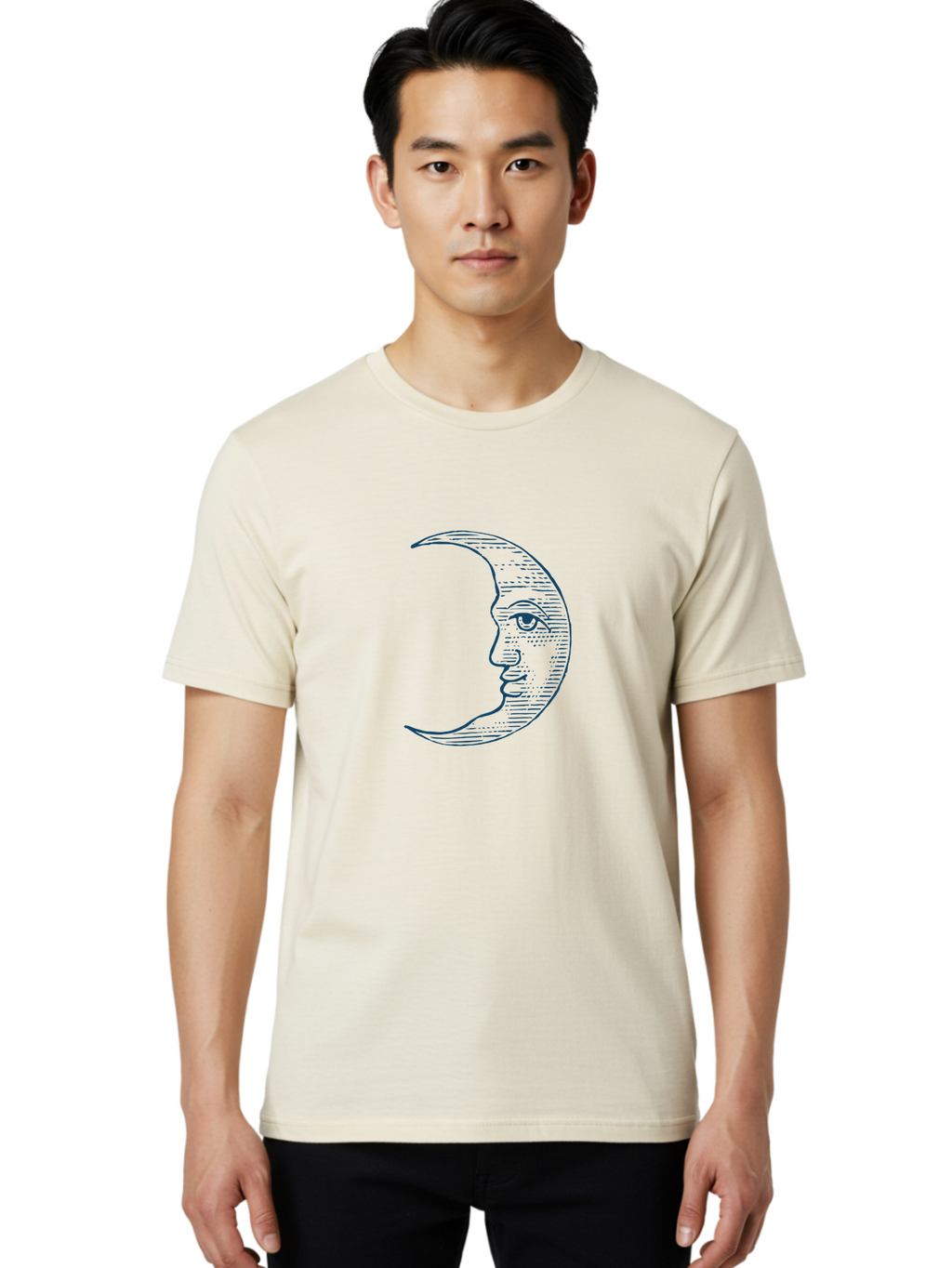 Celestial Moon Face Men'S Graphic Tee, 100% Cotton, Comfortable Casual Summer Wear, Machine Washable, Crescent Moon Face, Lunar Illustration, Moon With Human Face, Celestial Artwork, Mystical Symbol, Moon Phase, Astrology, Esoteric Art Aae172